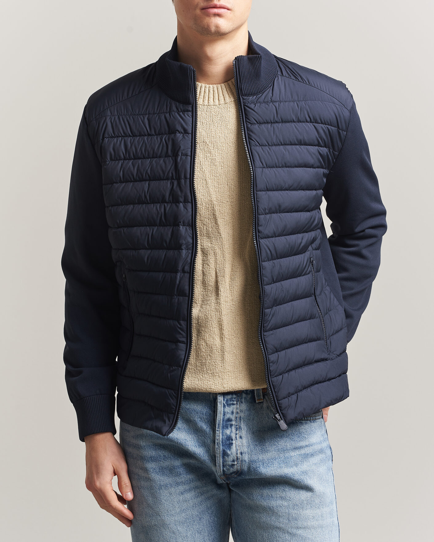 Men | Coats & Jackets | Save The Duck | Sedum Lightweight Padded Hybrid Jacket Navy Blue