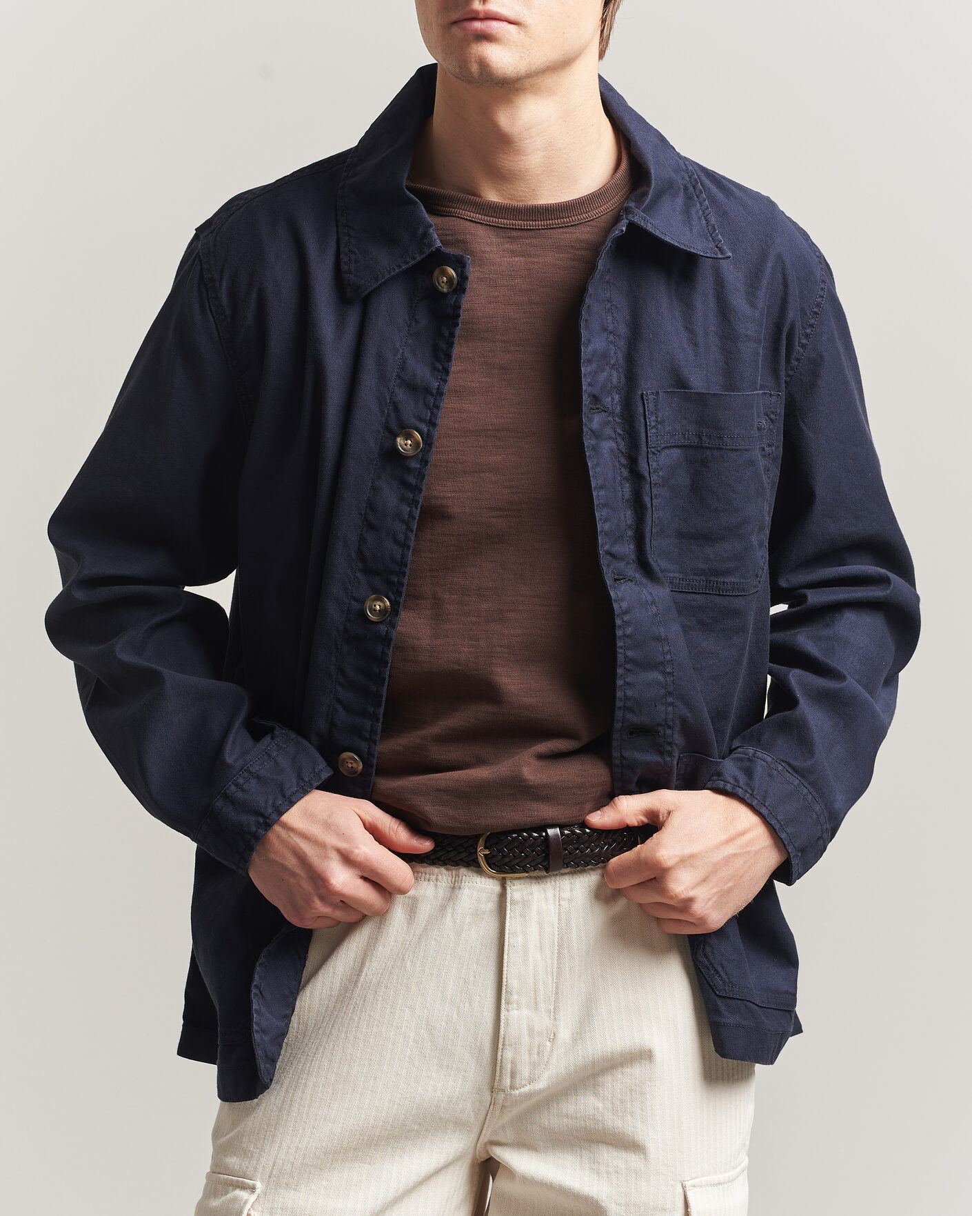 Men | Shirts | GANT | Regular Fit Cotton/Linen Overshirt Evening Blue