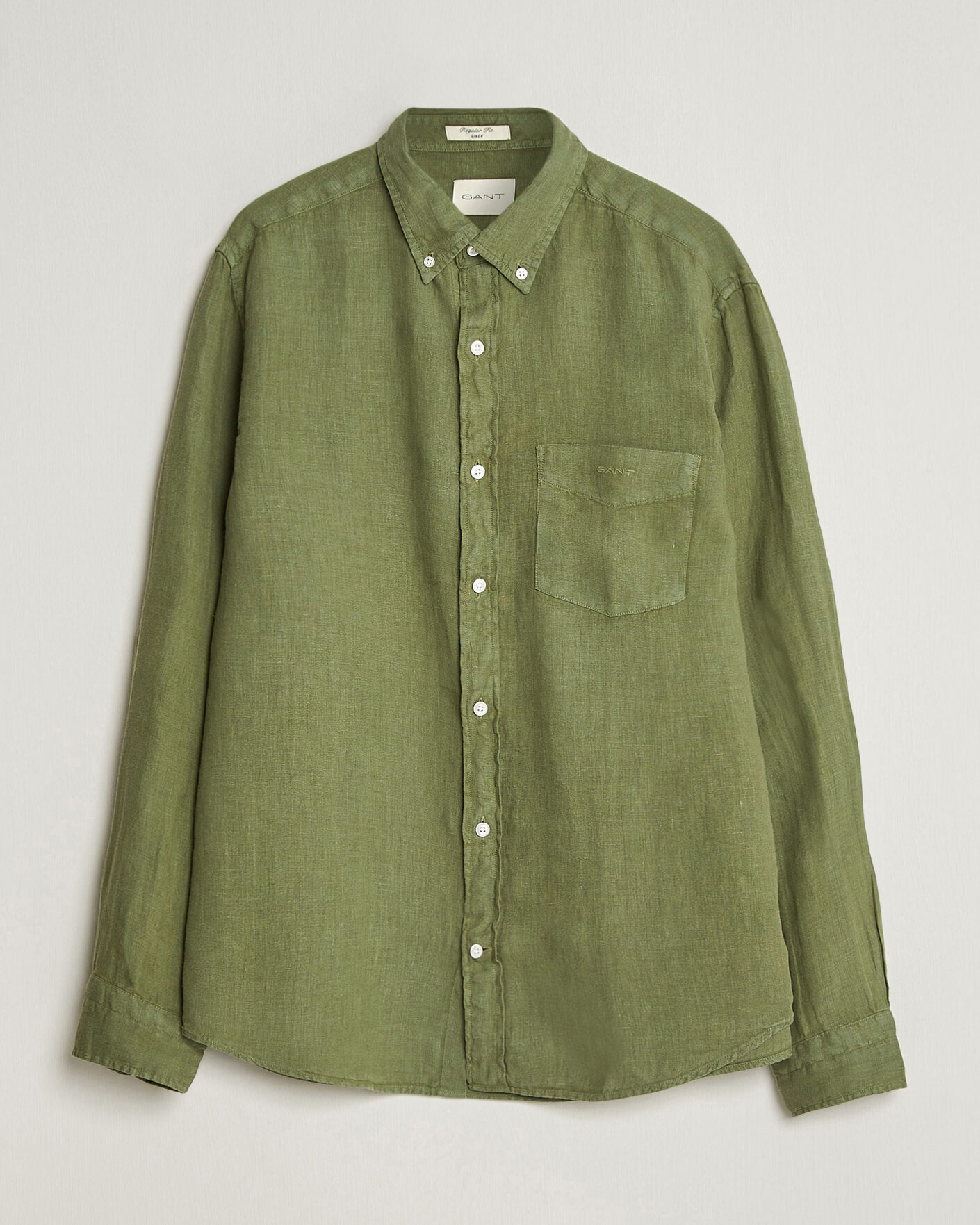 Men | Shirts | Gant | Regular Fit Garment Dyed Linen Shirt Dry Herb Green