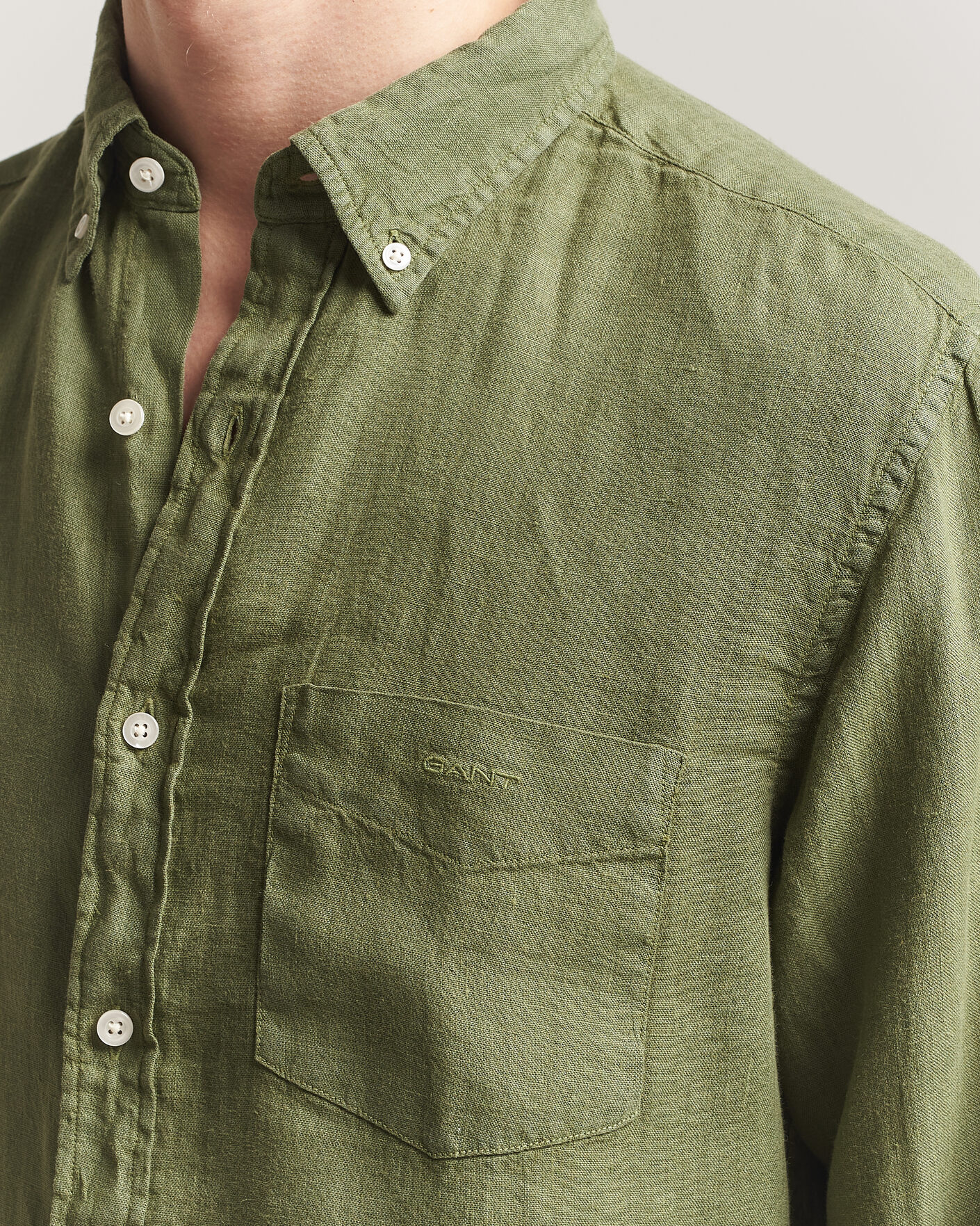 Men | Shirts | Gant | Regular Fit Garment Dyed Linen Shirt Dry Herb Green