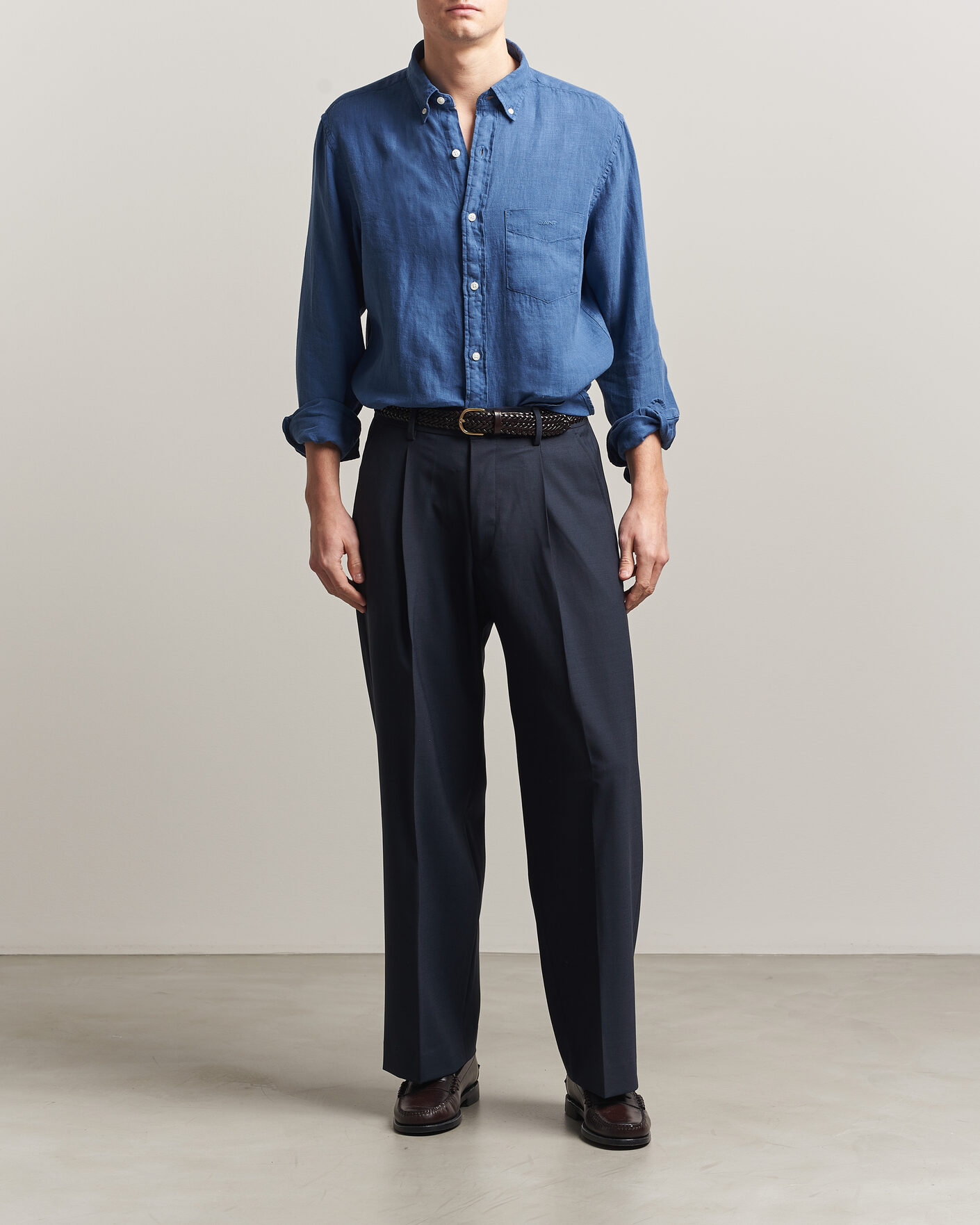 Men | Shirts | Gant | Regular Fit Garment Dyed Linen Shirt Vintage Blue