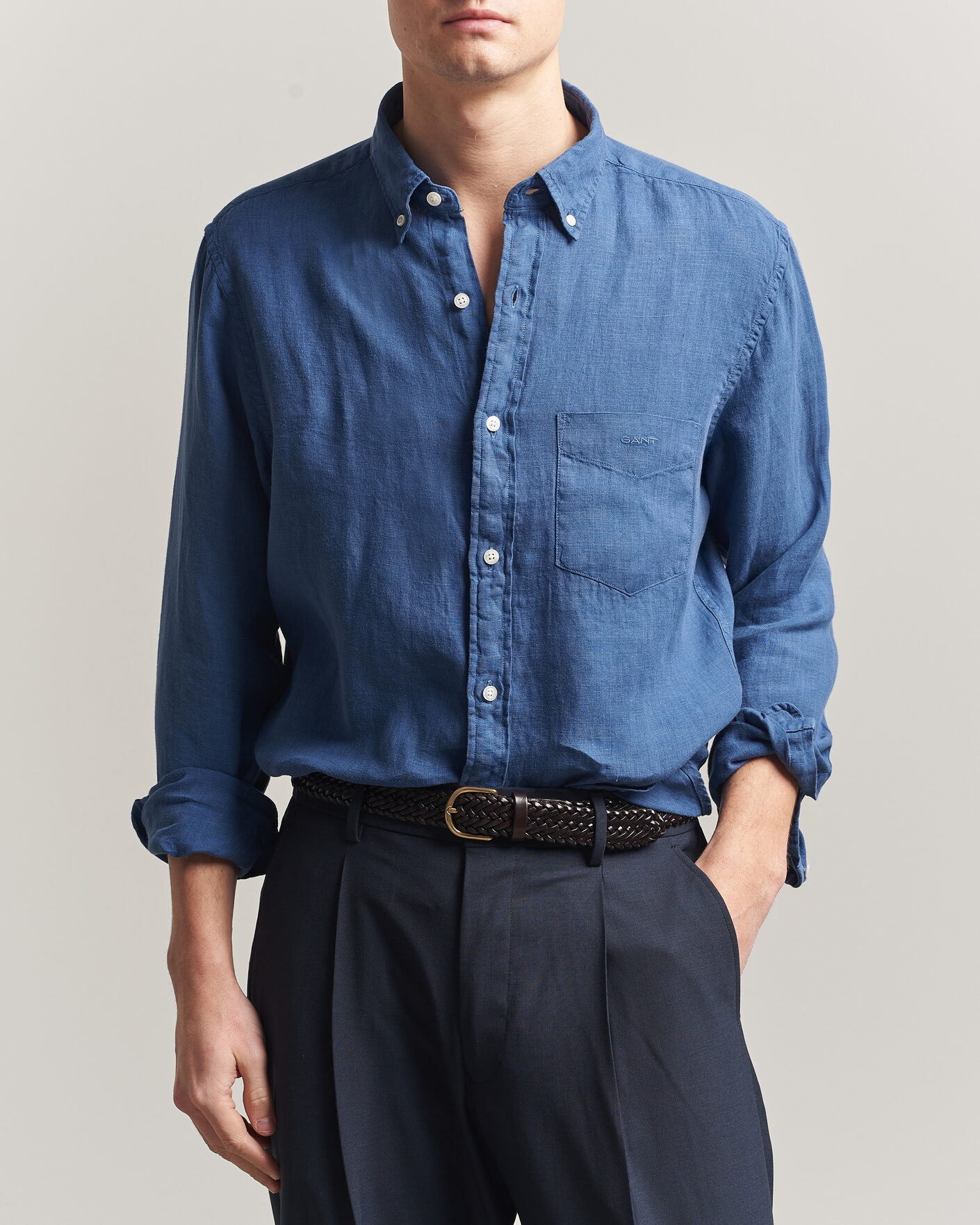 Men | Shirts | Gant | Regular Fit Garment Dyed Linen Shirt Vintage Blue