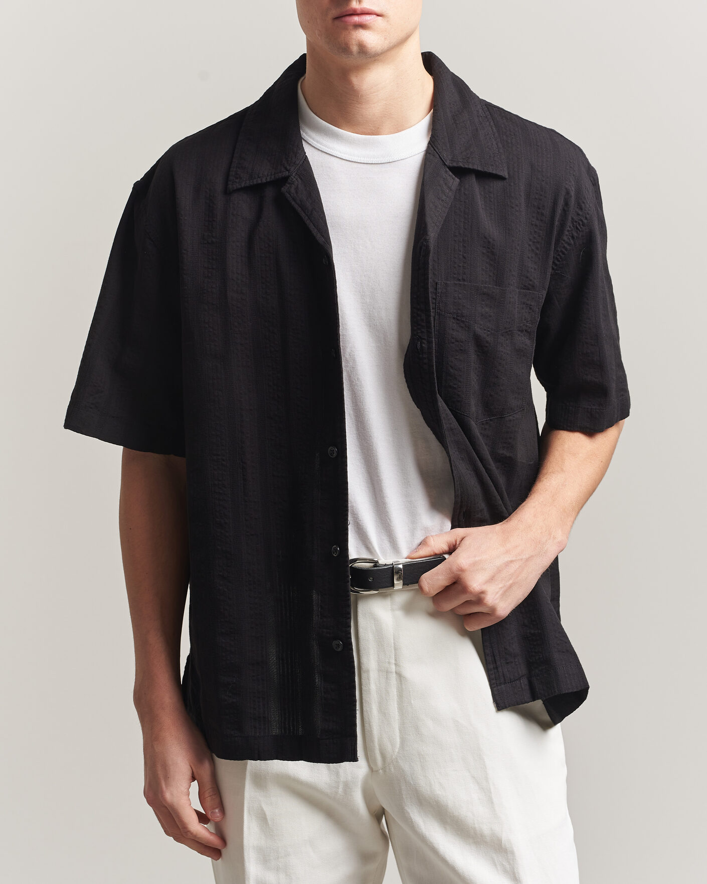 Men | Shirts | Gant | Relaxed Fit Dobby Striped Camp Shirt Black