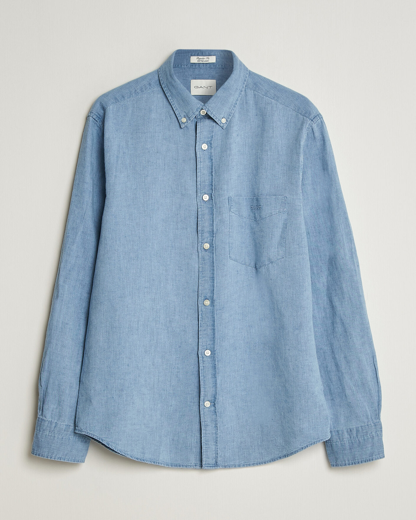 Men | Shirts | Gant | Regular Fit Cotton Linen Indigo Shirt Semi Light Blue