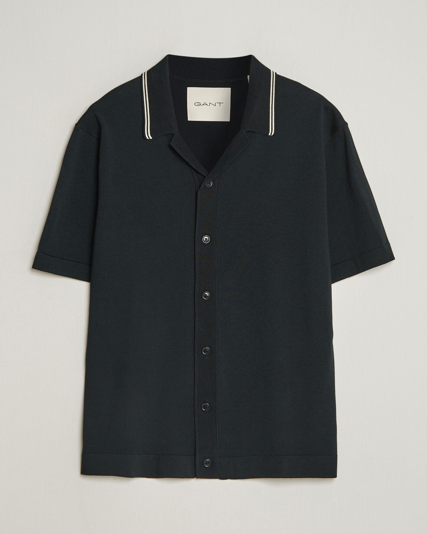 Men | Shirts | Gant | Knitted Resort Collar Shirt Black