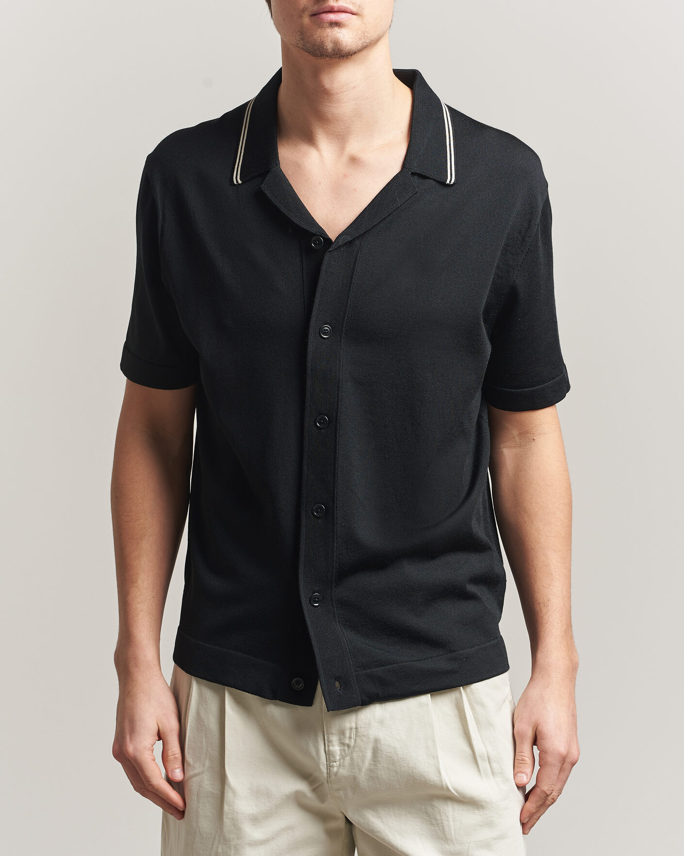 Men | Shirts | Gant | Knitted Resort Collar Shirt Black