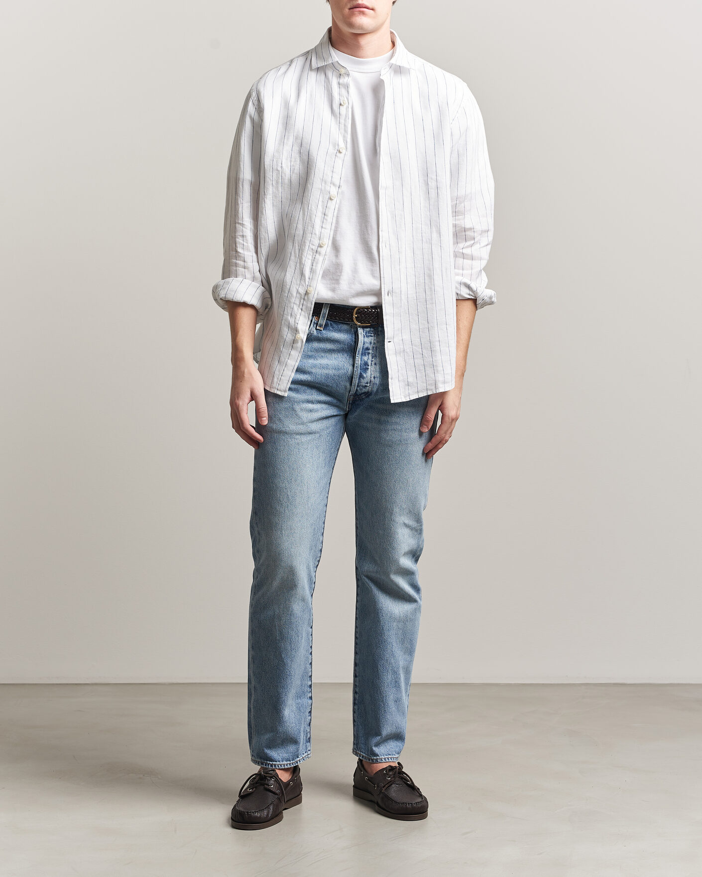 Men | Shirts | GANT | Regular Fit Linen Striped Shirt White
