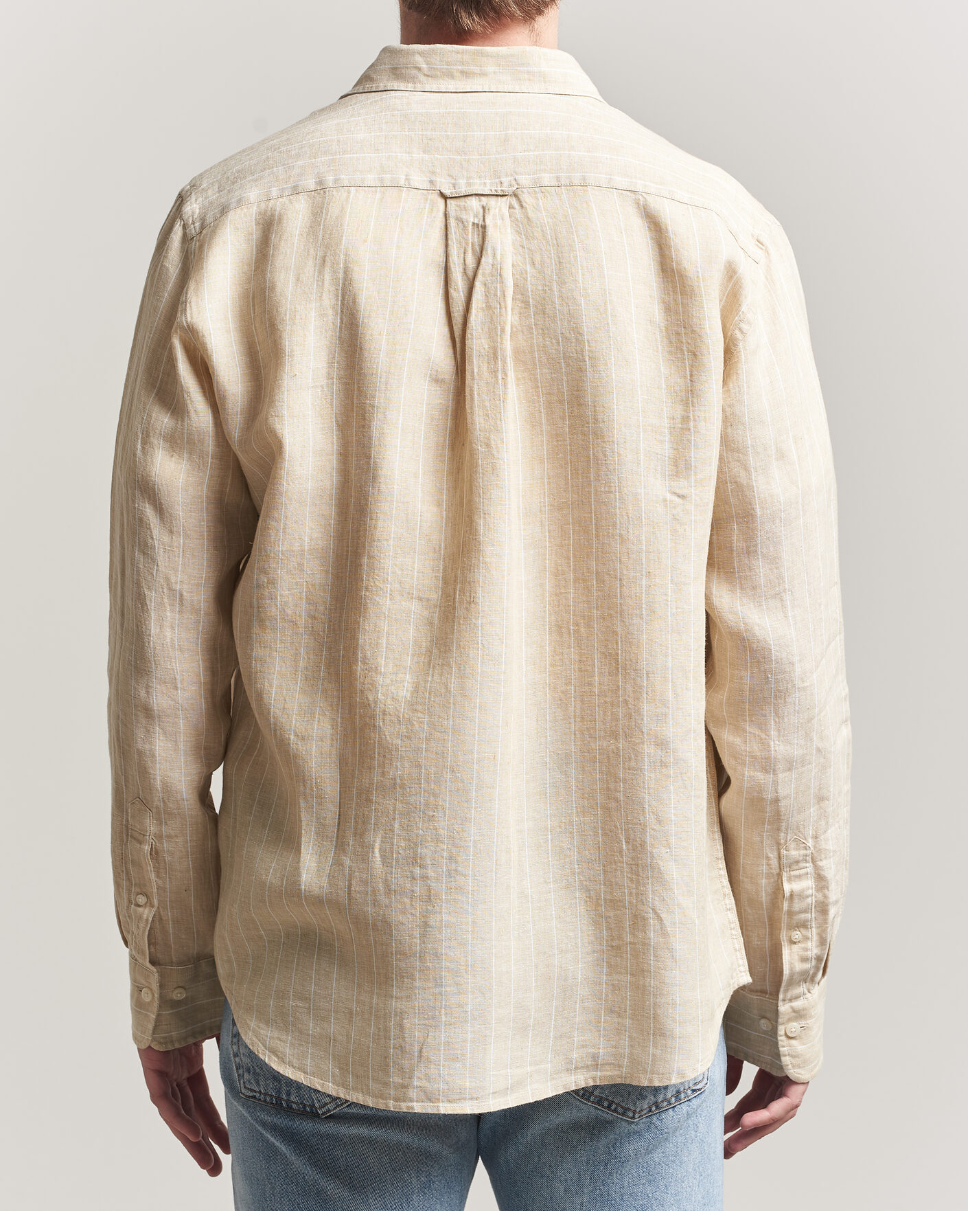 Men | Shirts | GANT | Regular Fit Linen Striped Shirt Oat Beige