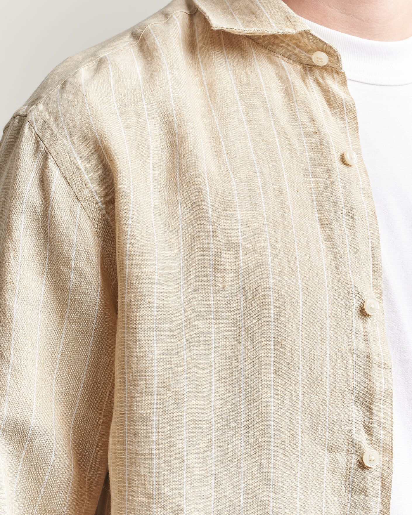 Men | Shirts | GANT | Regular Fit Linen Striped Shirt Oat Beige