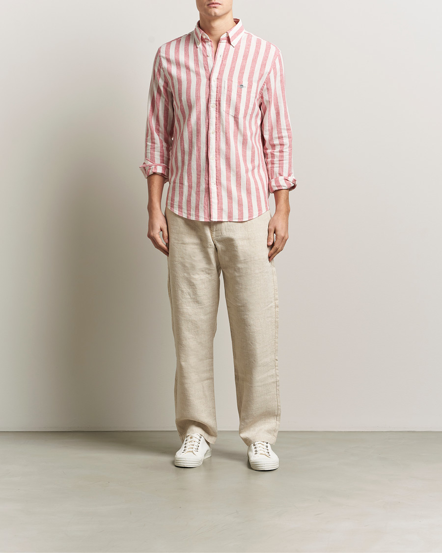 Men | Shirts | GANT | Regular Fit Linen/Cotton Striped Shirt Rose Pink