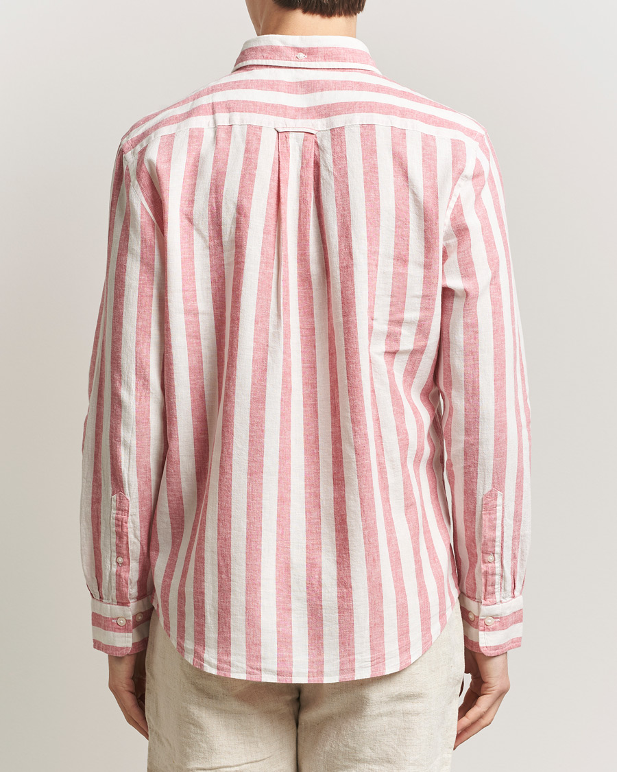 Men | Shirts | GANT | Regular Fit Linen/Cotton Striped Shirt Rose Pink