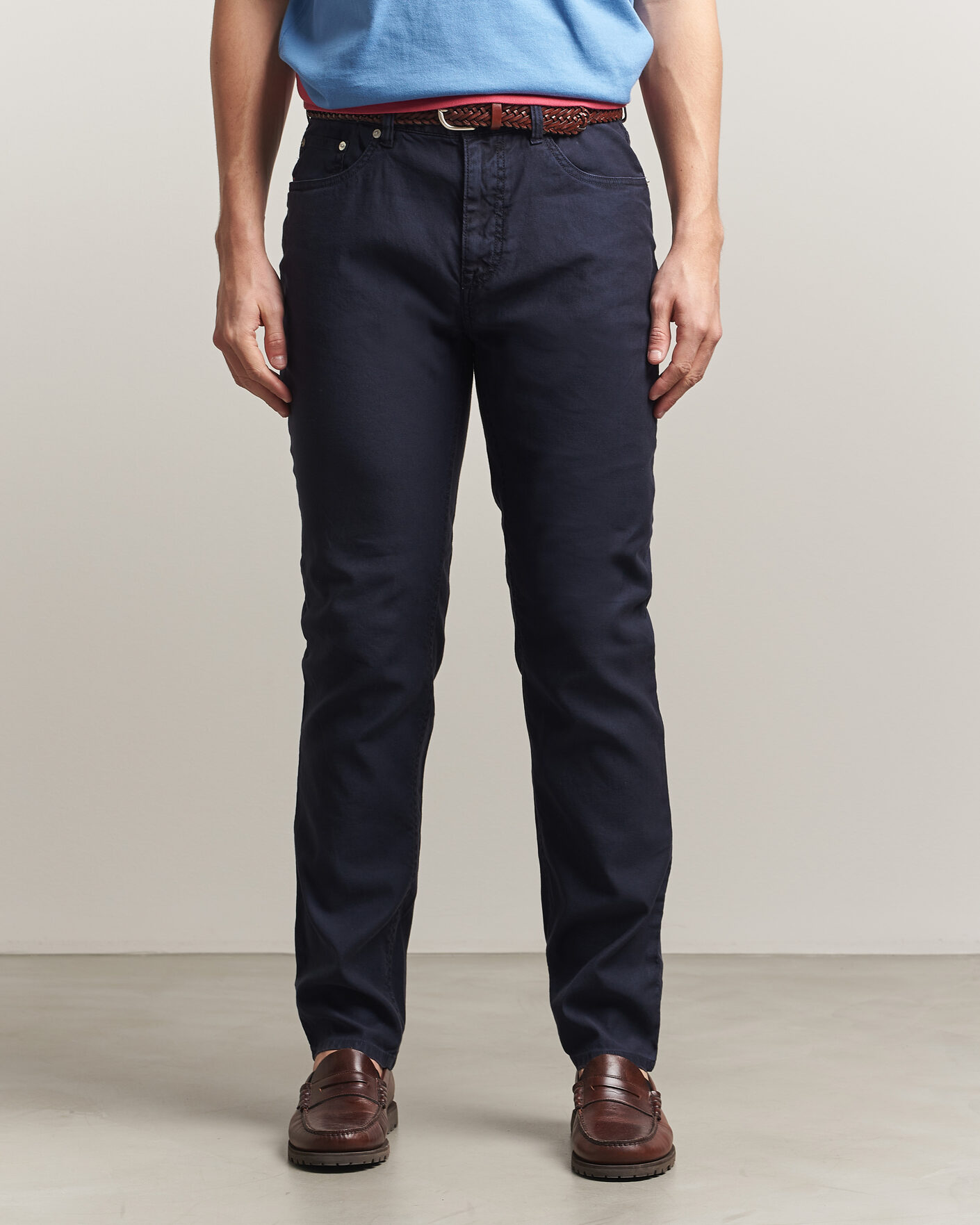 Men | Trousers | Gant | Slim Fit Cotton/Linen 5-Pocket Pants Evening Blue