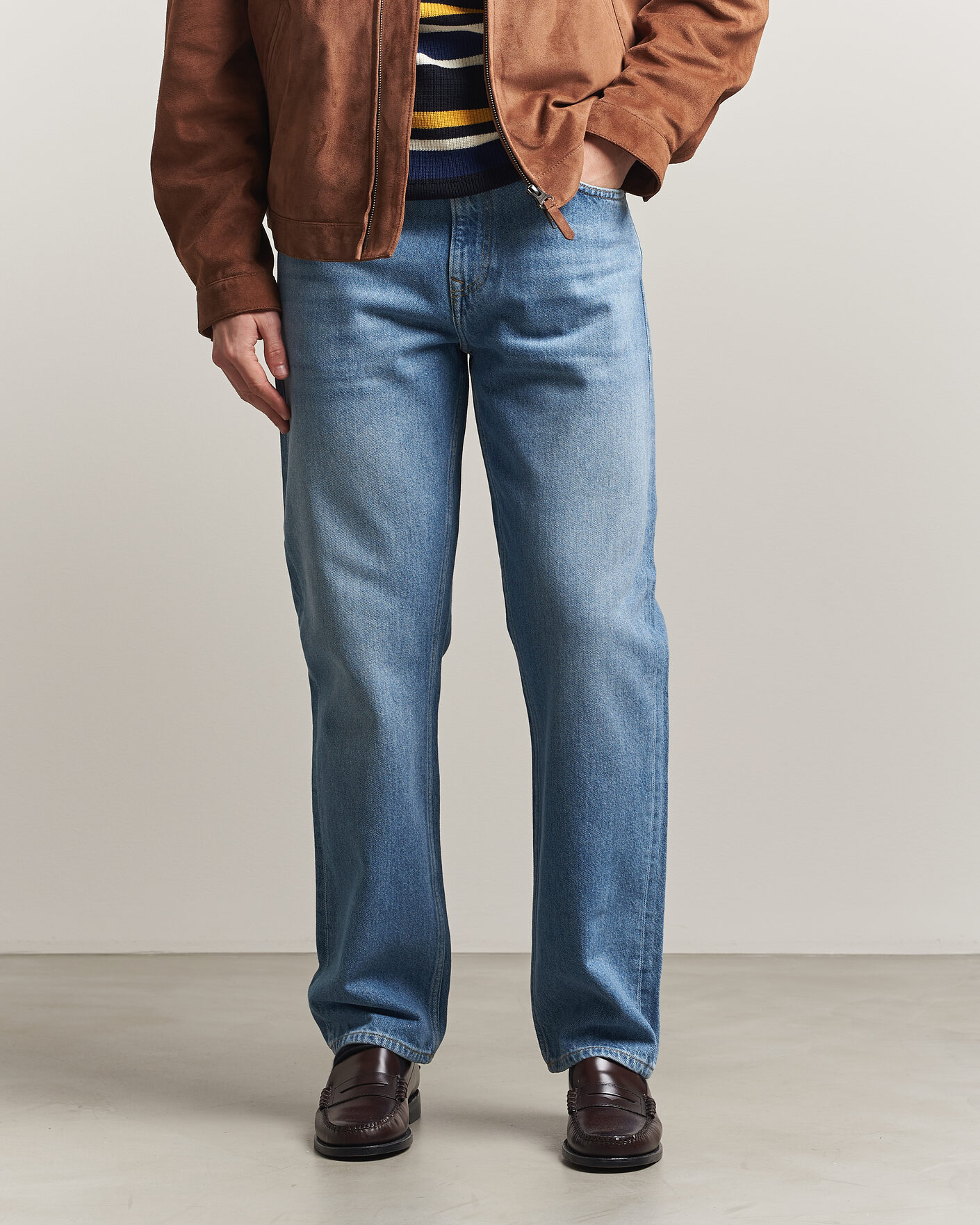 Men | Trousers | Gant | Straight Fit Jeans Semi Light Blue Worn In