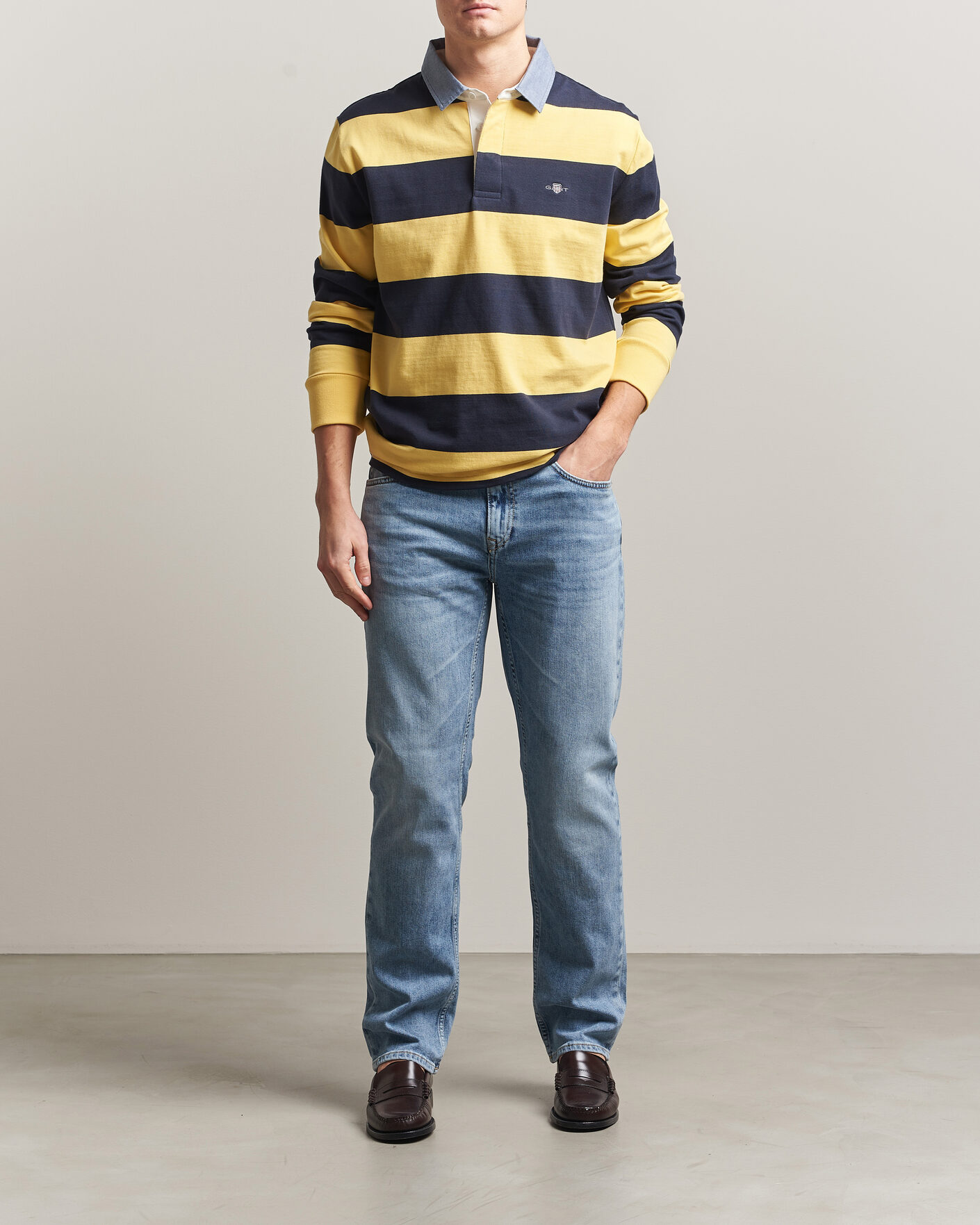 Men | Trousers | Gant | Regular Fit Jeans Semi Light Blue Worn In