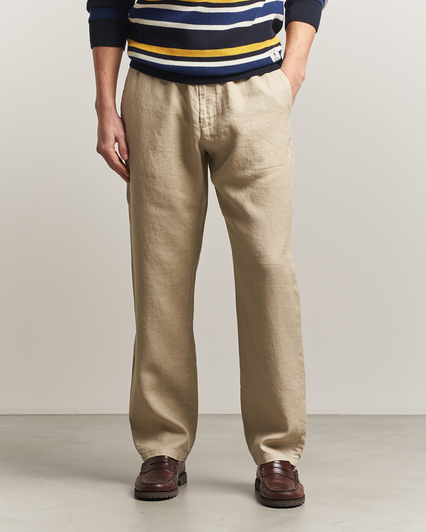 Men | Trousers | Gant | Regular Fit Linen Drawstring Pants Oat Beige