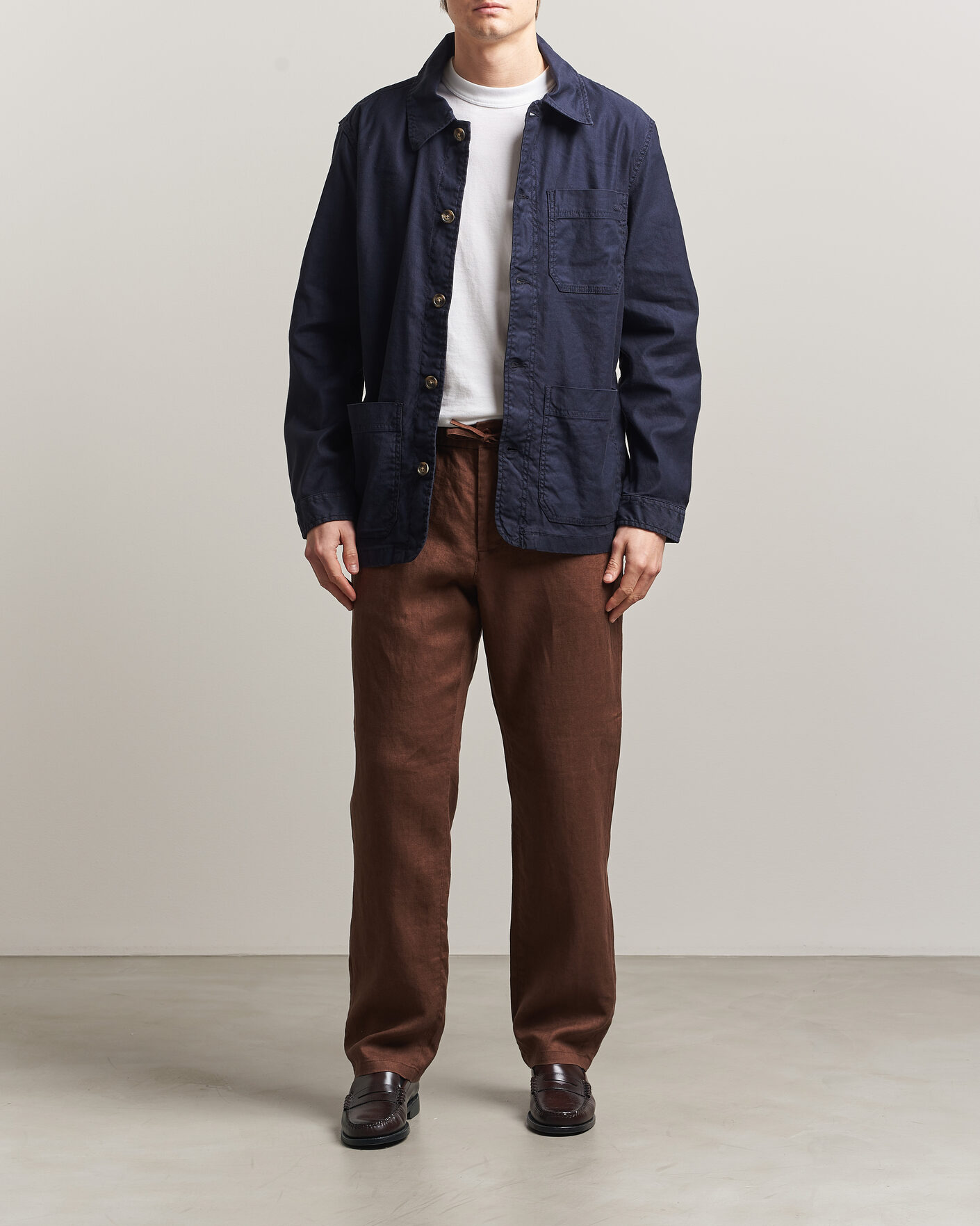 Men | Trousers | GANT | Regular Fit Linen Drawstring Pants Mahogany Brown