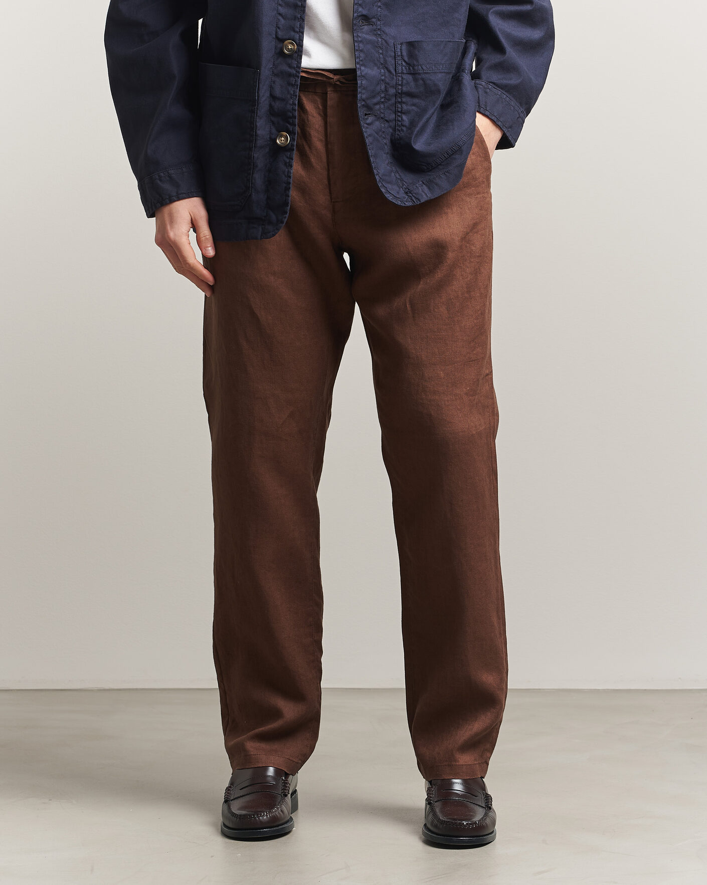 Men | Trousers | Gant | Regular Fit Linen Drawstring Pants Mahogany Brown
