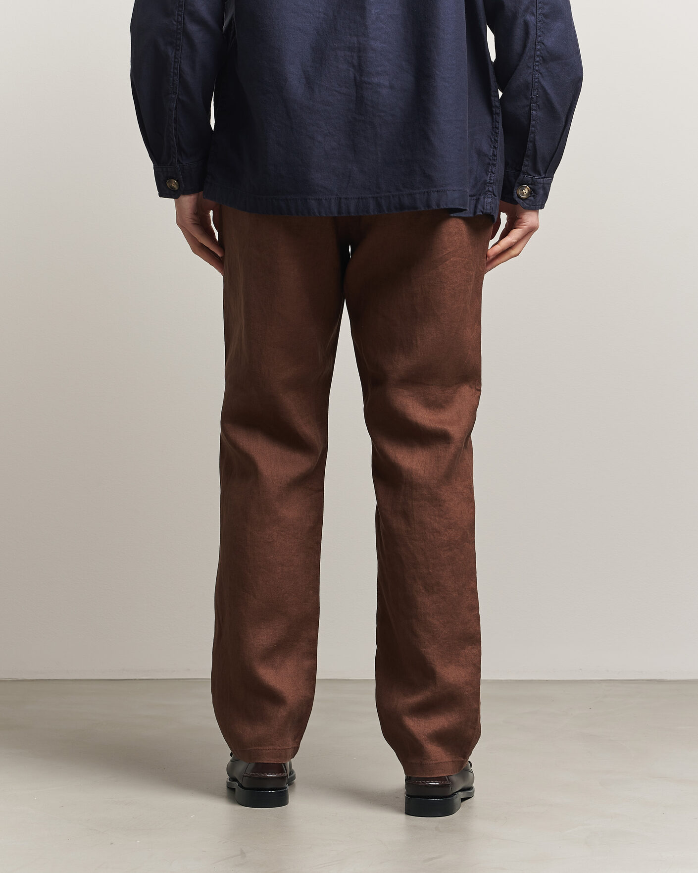 Men | Trousers | Gant | Regular Fit Linen Drawstring Pants Mahogany Brown