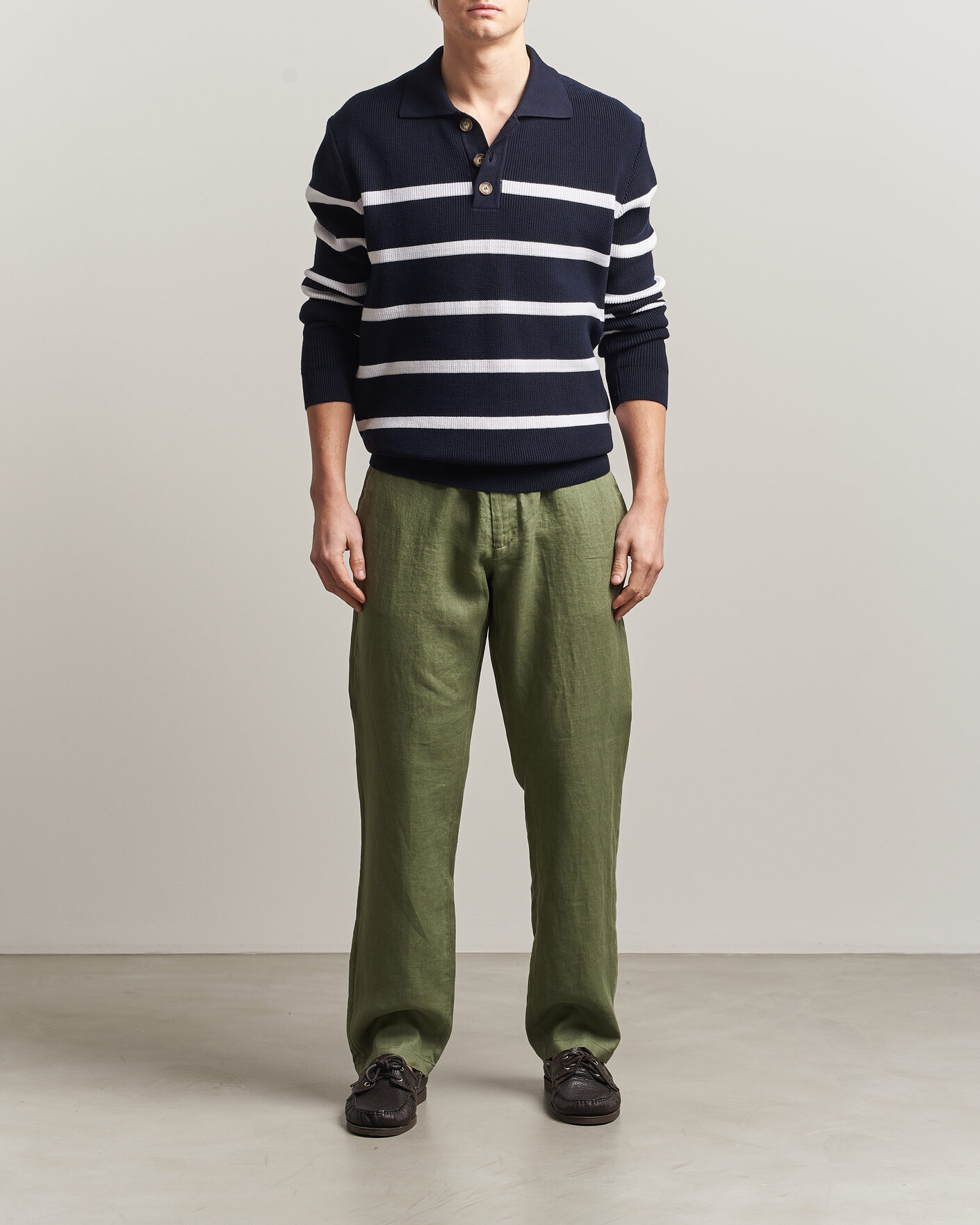 Men | Trousers | GANT | Regular Fit Linen Drawstring Pants Dry Herb Green
