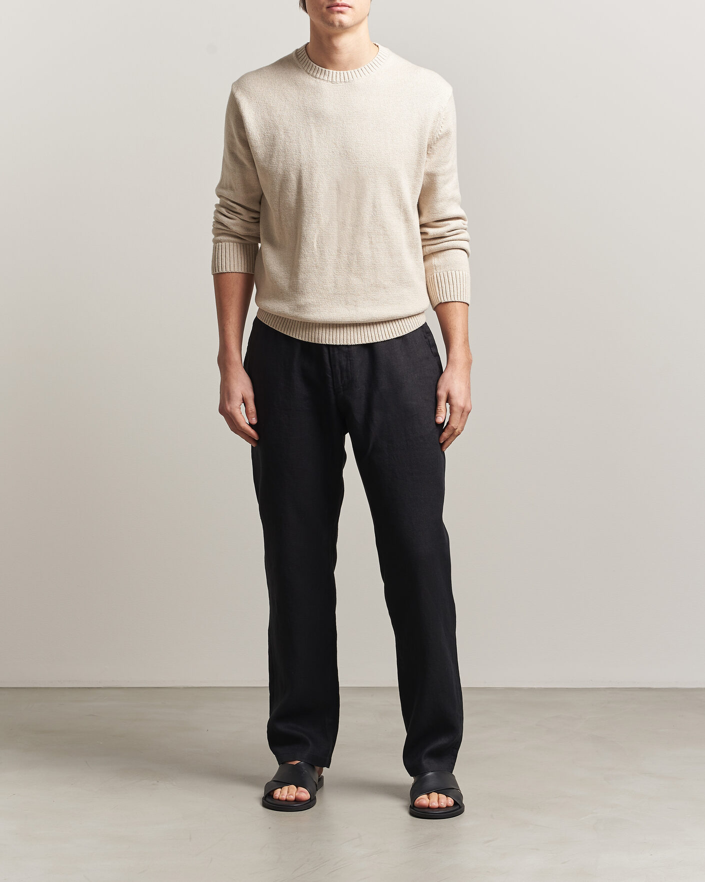 Men | Trousers | GANT | Regular Fit Linen Drawstring Pants Black