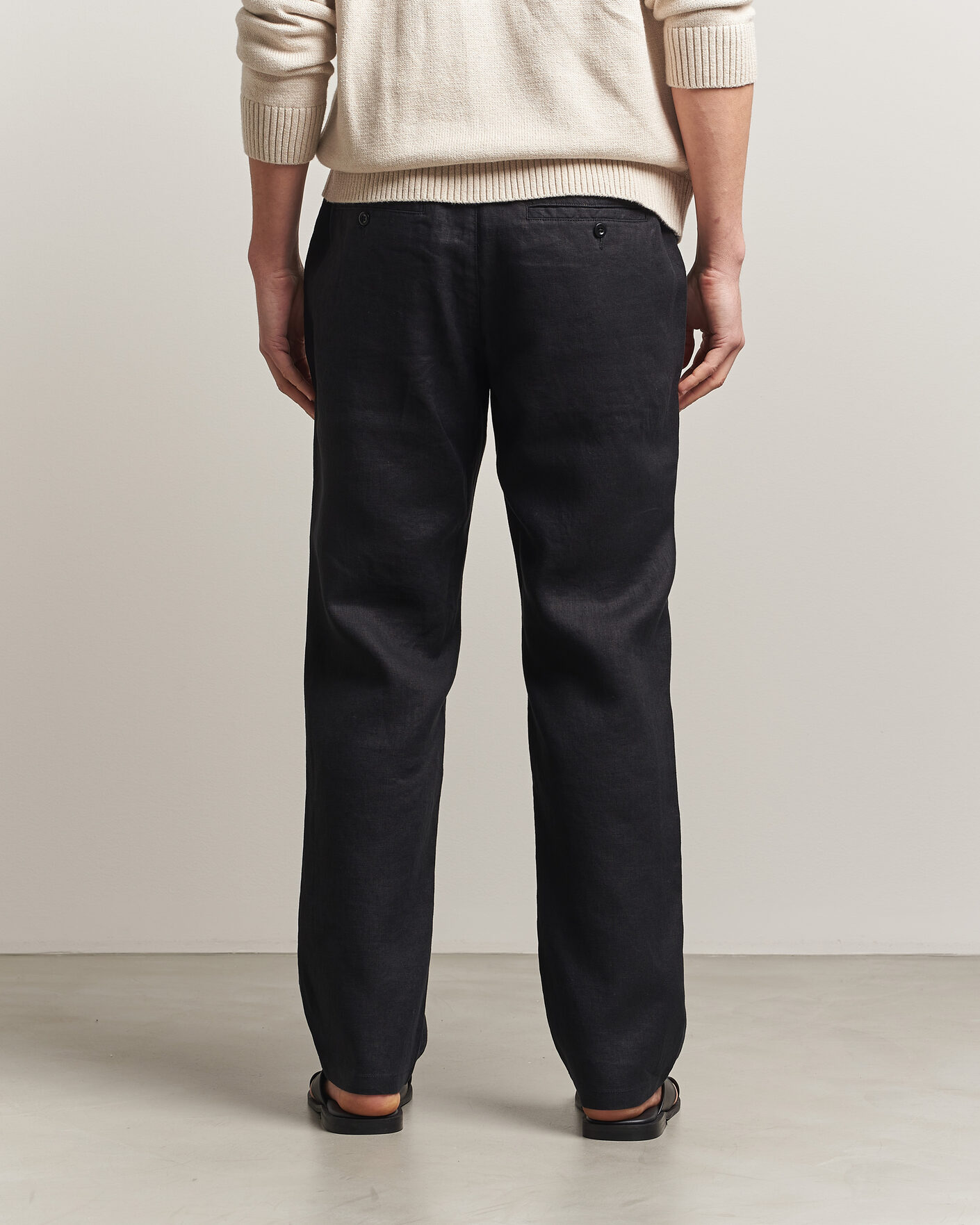 Men | Trousers | GANT | Regular Fit Linen Drawstring Pants Black