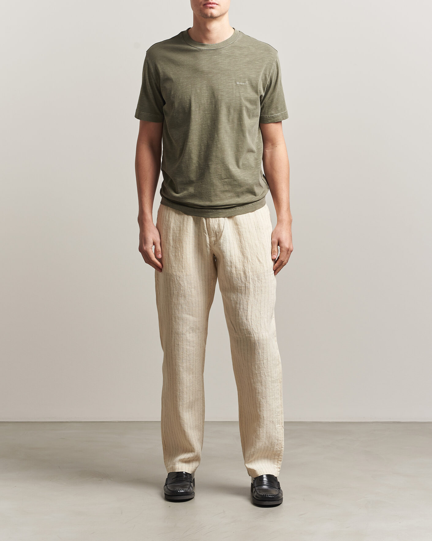 Men | Trousers | Gant | Regular Fit Striped Linen Drawstring Pants Faded Beige