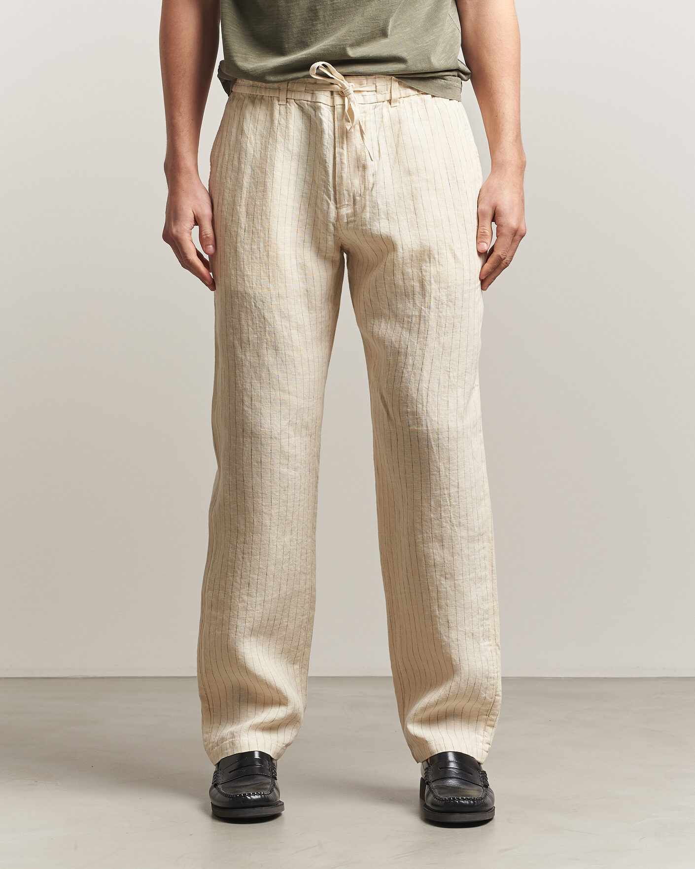 Men | Trousers | Gant | Regular Fit Striped Linen Drawstring Pants Faded Beige