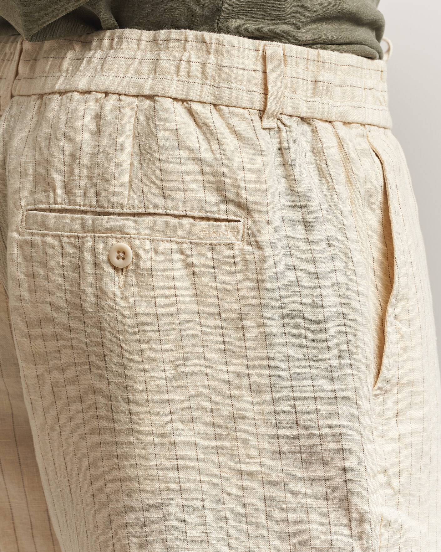 Men | Trousers | Gant | Regular Fit Striped Linen Drawstring Pants Faded Beige