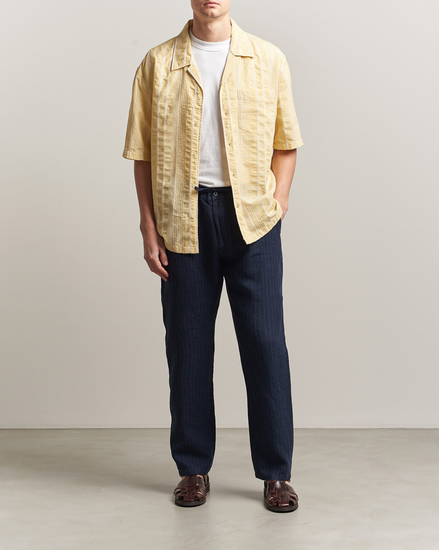 Men | Trousers | Gant | Regular Fit Stiped Linen Drawstring Pants Evening Blue