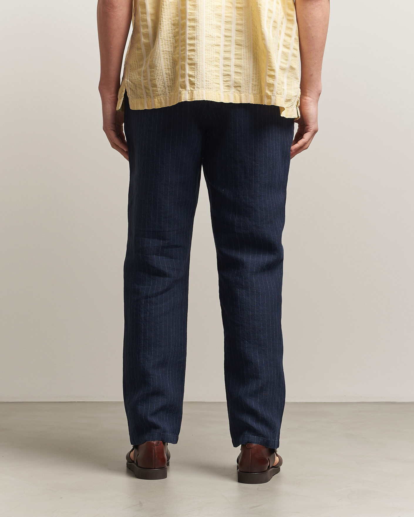 Men | Trousers | Gant | Regular Fit Stiped Linen Drawstring Pants Evening Blue