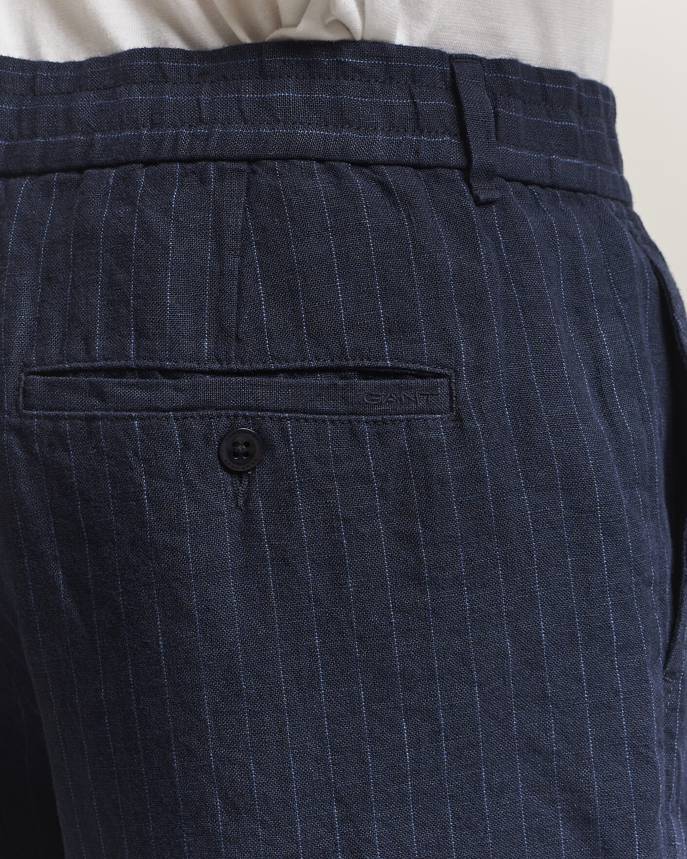 Men | Trousers | Gant | Regular Fit Stiped Linen Drawstring Pants Evening Blue