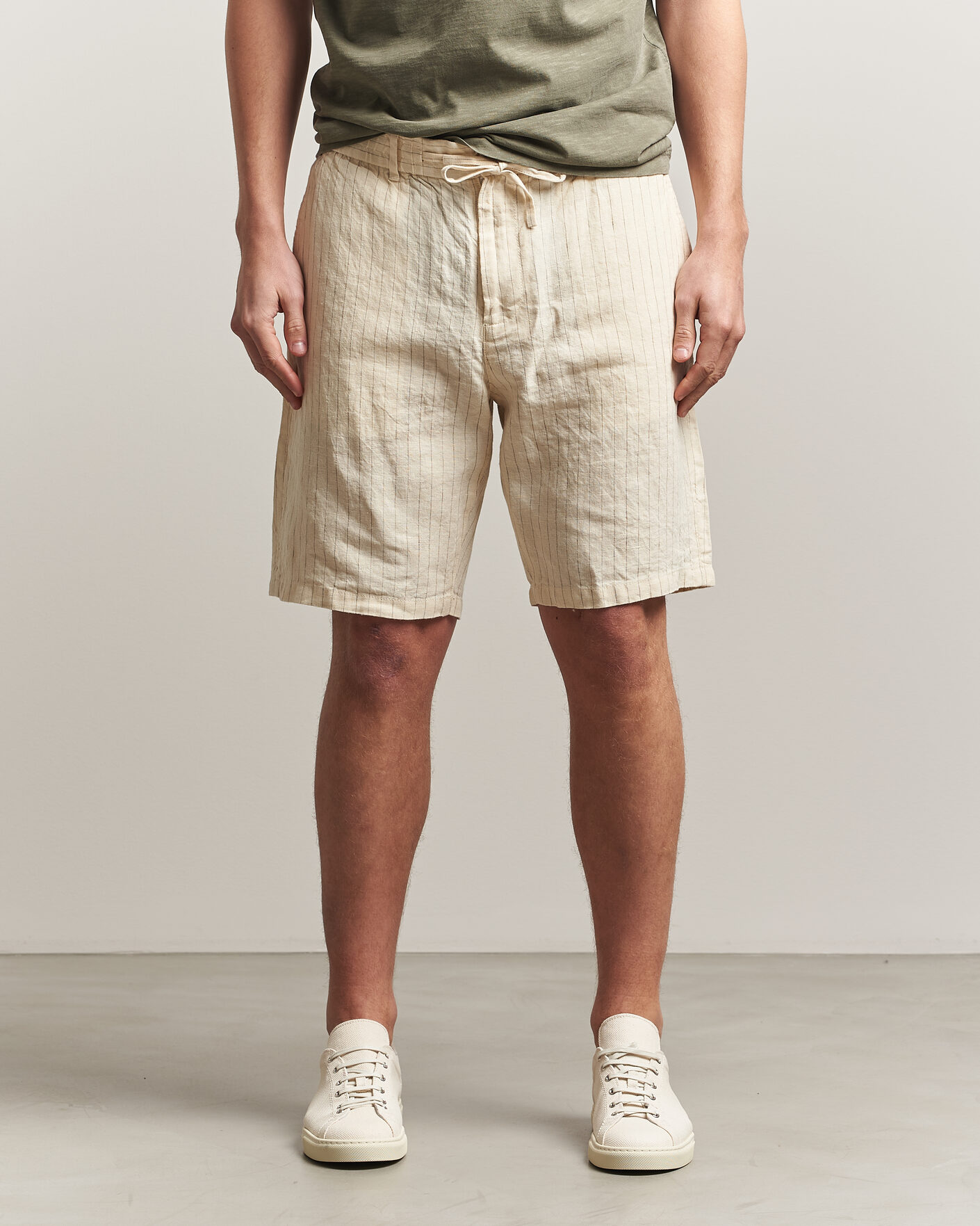 GANT Regular Fit Striped Linen Drawstring Shorts Faded Beige at