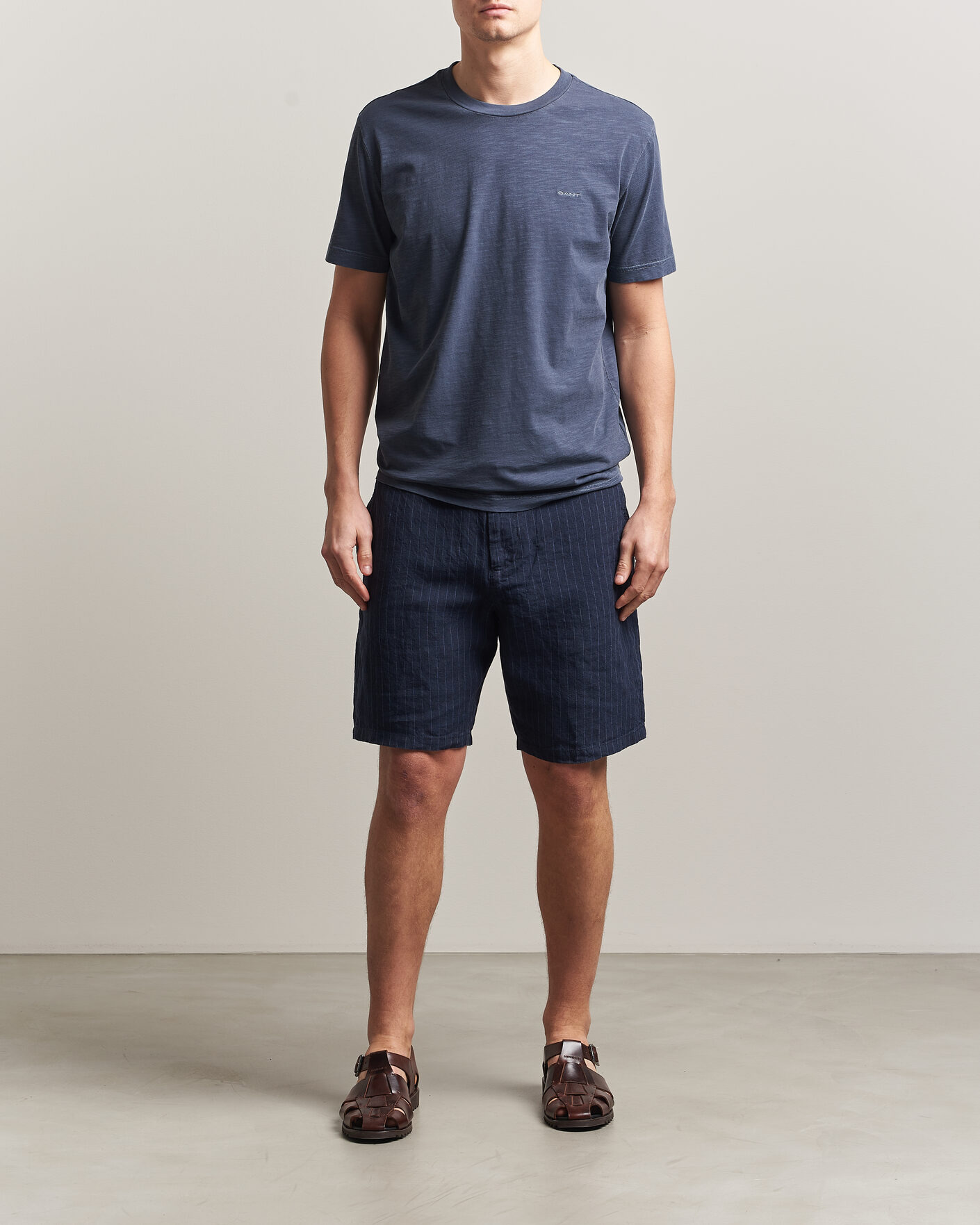 Men | Shorts | Gant | Regular Fit Striped Linen Drawstring Shorts Evening Blue