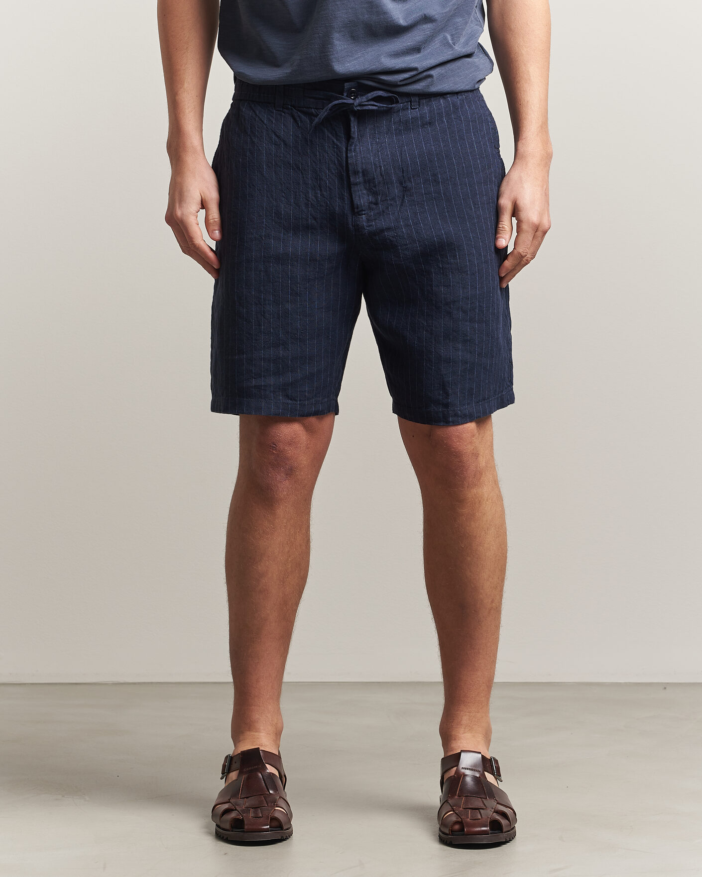 Men | Shorts | Gant | Regular Fit Striped Linen Drawstring Shorts Evening Blue