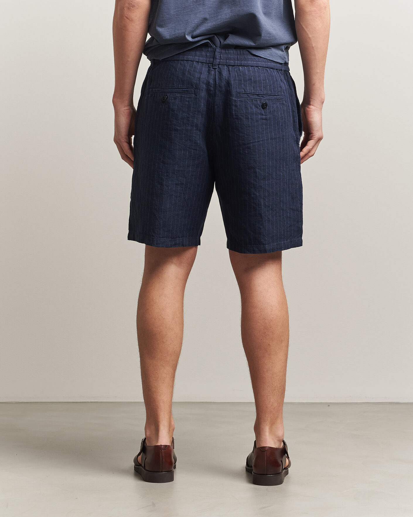 Men | Shorts | Gant | Regular Fit Striped Linen Drawstring Shorts Evening Blue