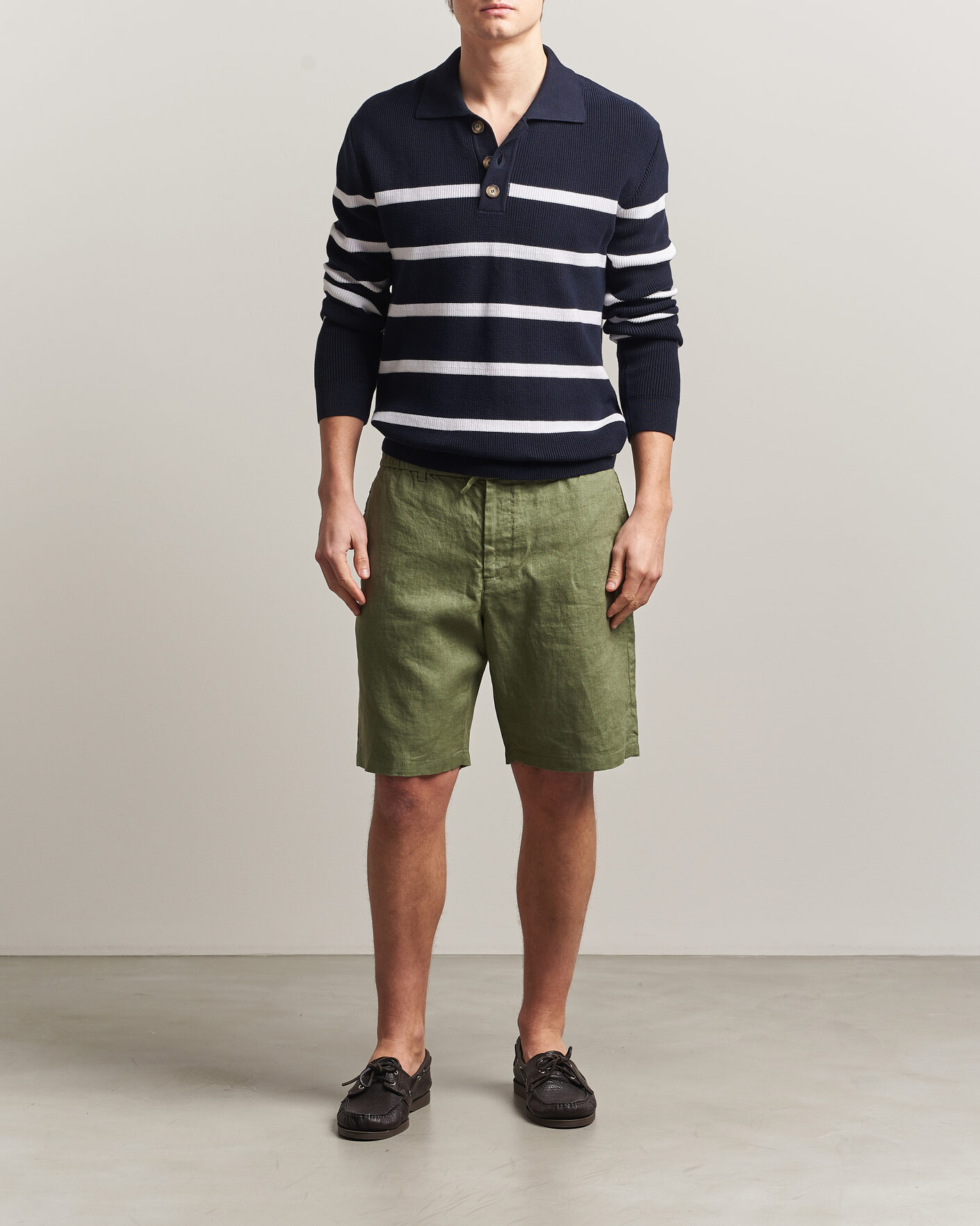 Men | Shorts | GANT | Regular Fit Linen Drawstring Shorts Dry Herb Green