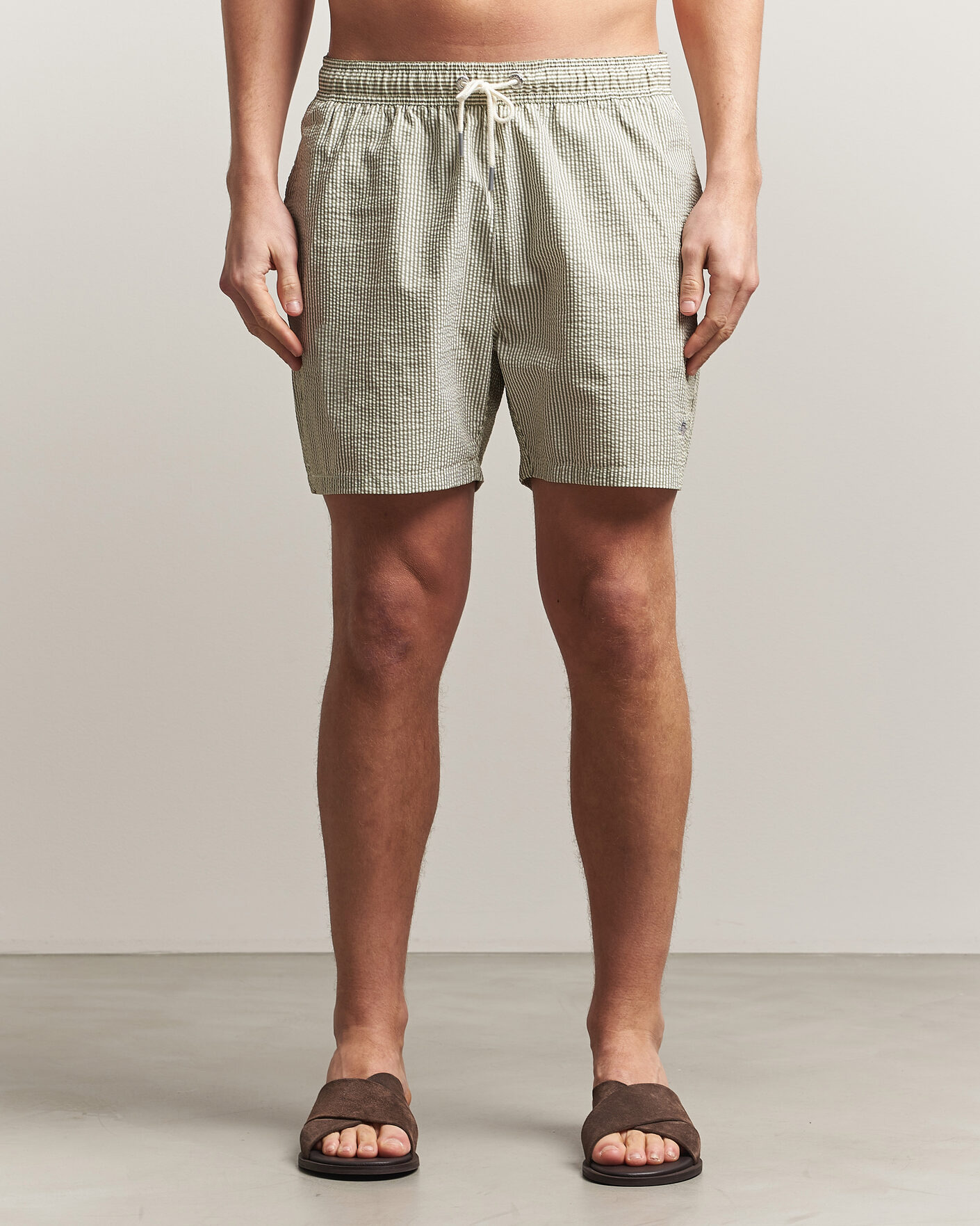 Men | Swimwear | Gant | Seersucker Striped Swimshorts Dry Herb Green
