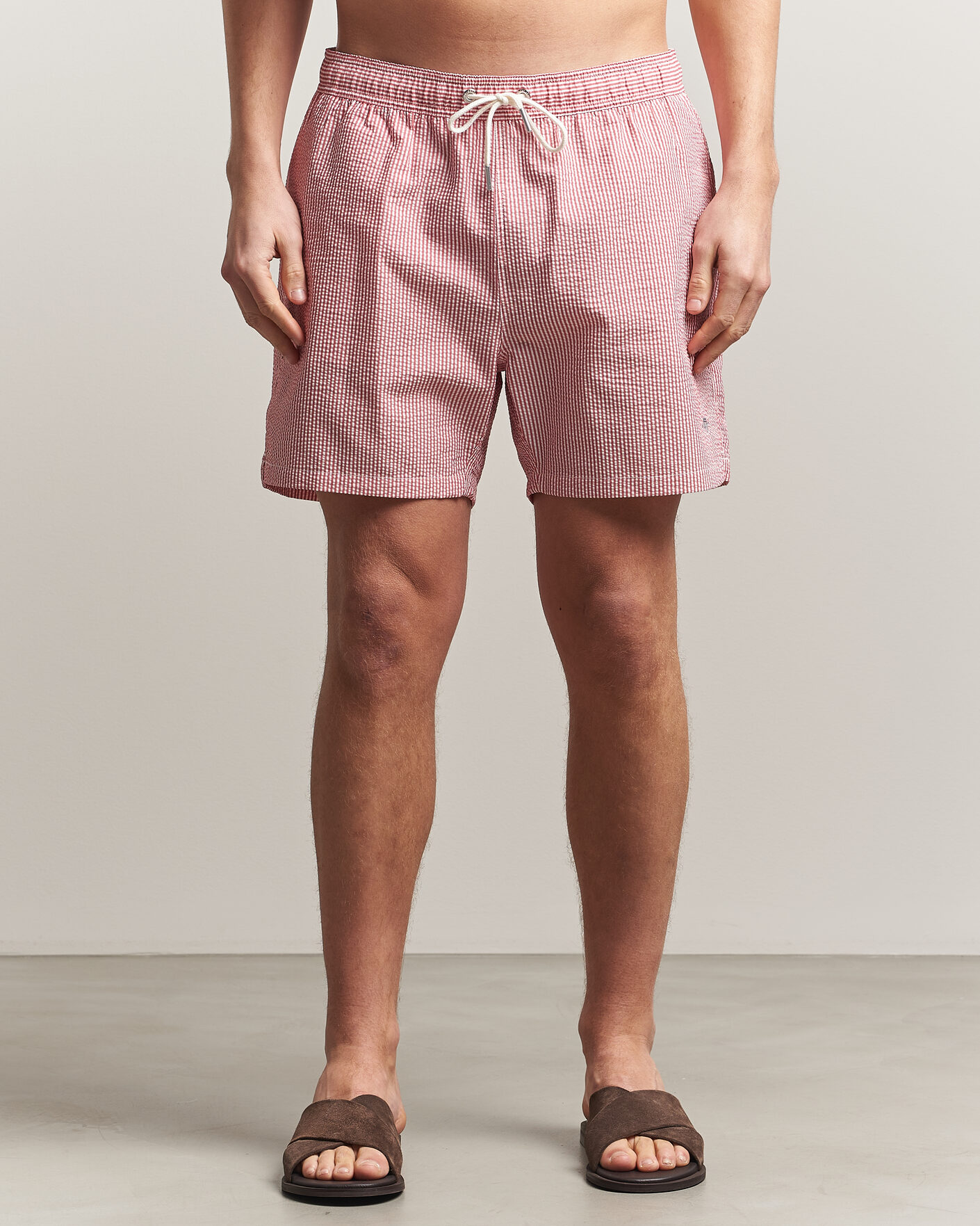 Men | Swimwear | Gant | Seersucker Striped Swimshorts Rose Red