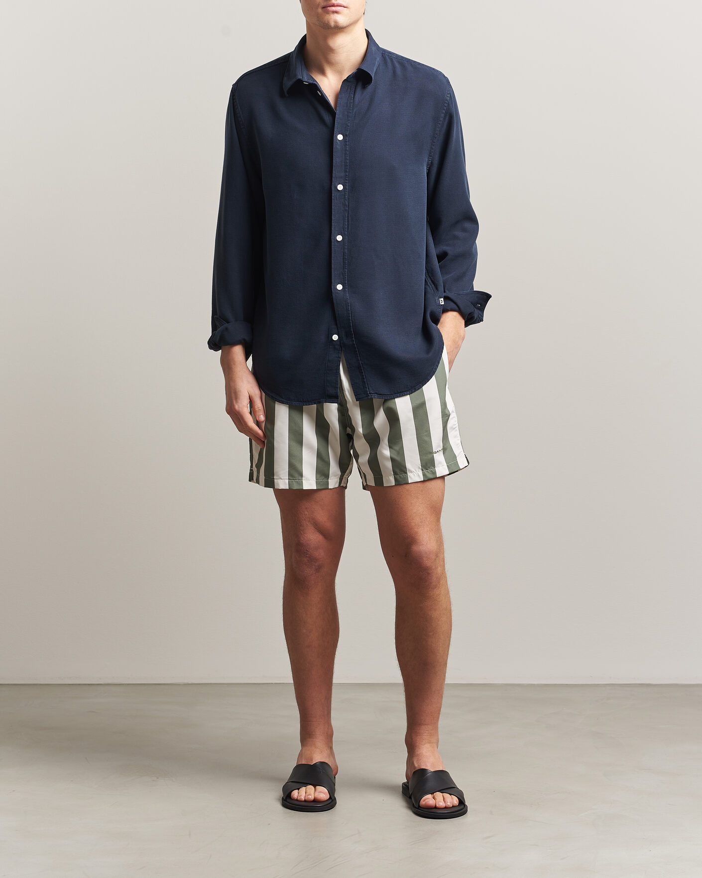 Men | Swimwear | GANT | Blockstriped Swimshorts Dry Herb Green