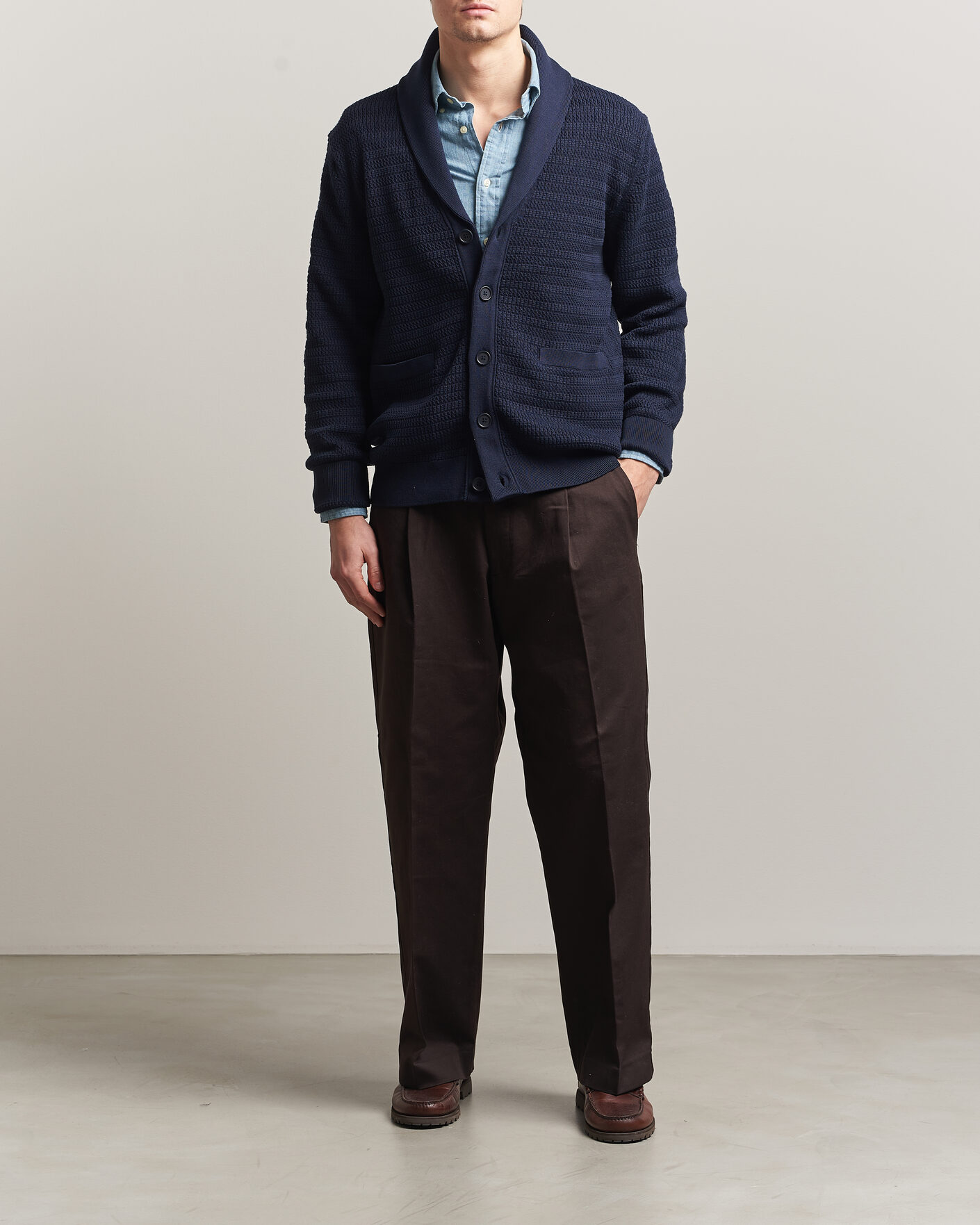 Men | Sweaters & Knitwear | GANT | Heavy Knitted Shawl Collar Cardigan Evening Blue