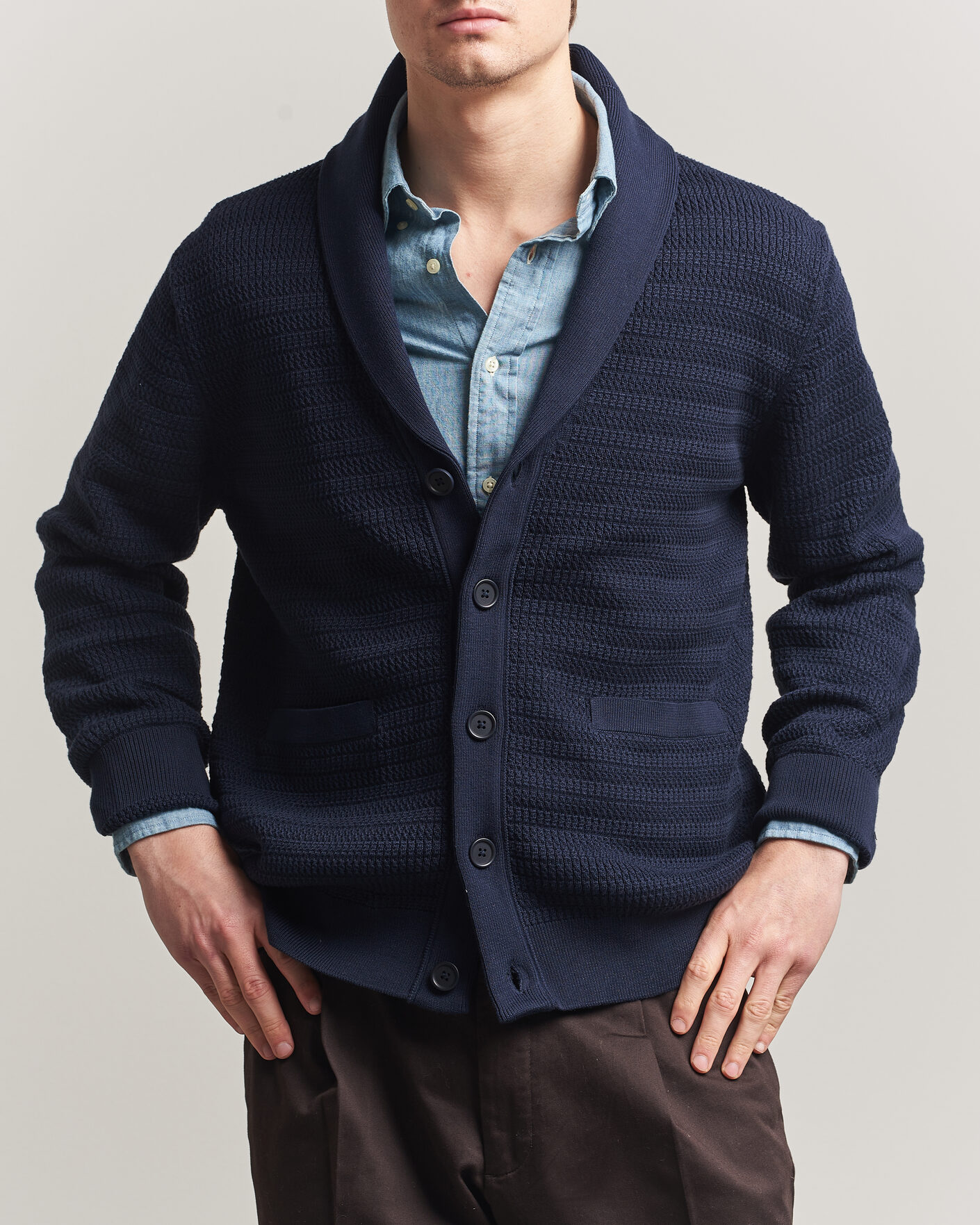 Men | Sweaters & Knitwear | Gant | Heavy Knitted Shawl Collar Cardigan Evening Blue