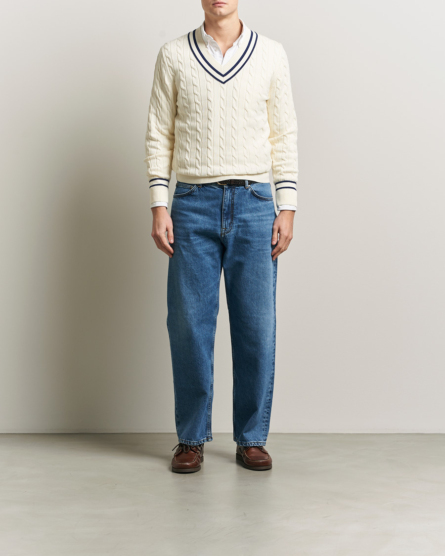 Men | Sweaters & Knitwear | GANT | Cotton Cable Cricket Sweater Cream