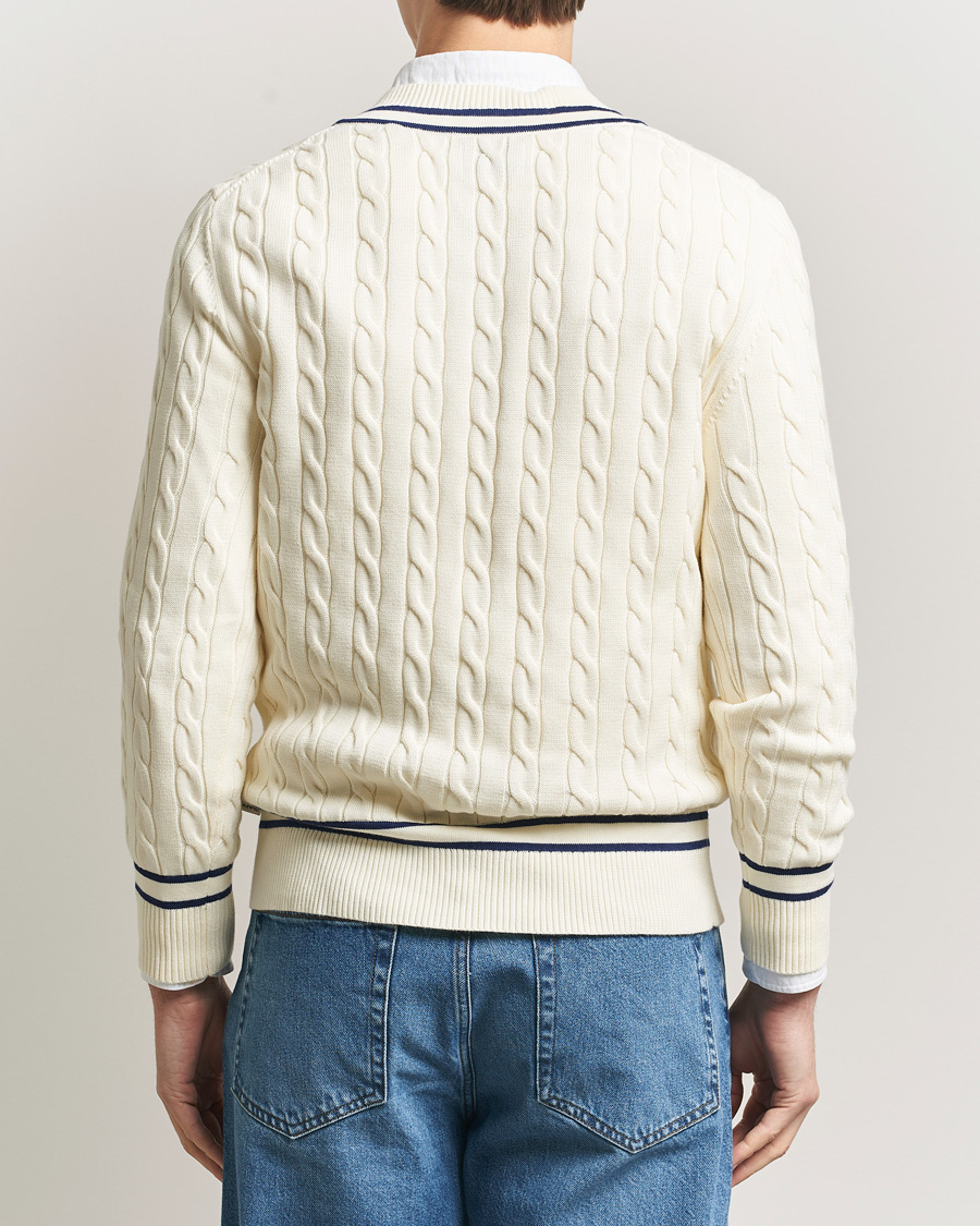 Men | Sweaters & Knitwear | GANT | Cotton Cable Cricket Sweater Cream