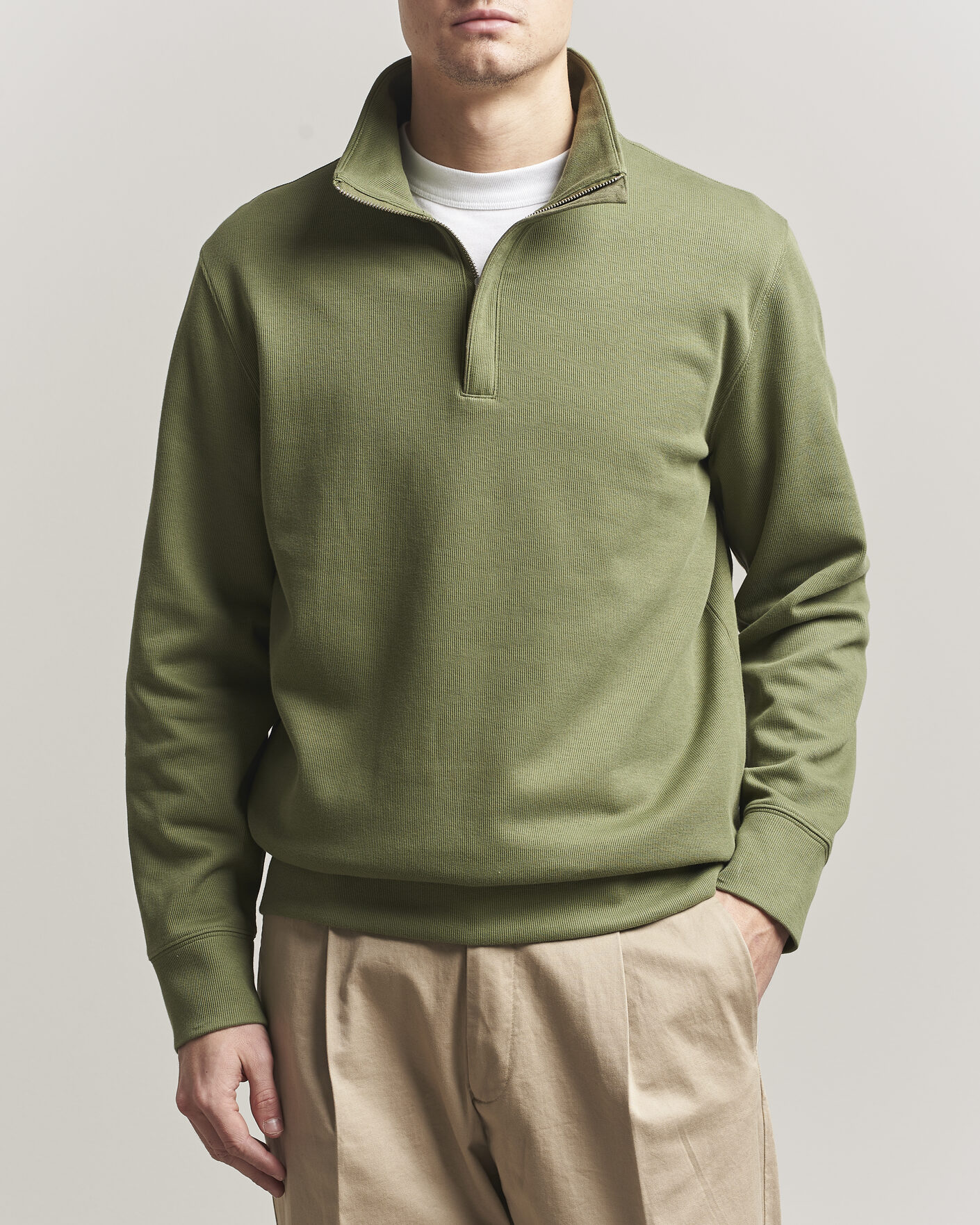 Men | Sweaters & Knitwear | GANT | Light Sacker Rib Half Zip Dry Herb Green