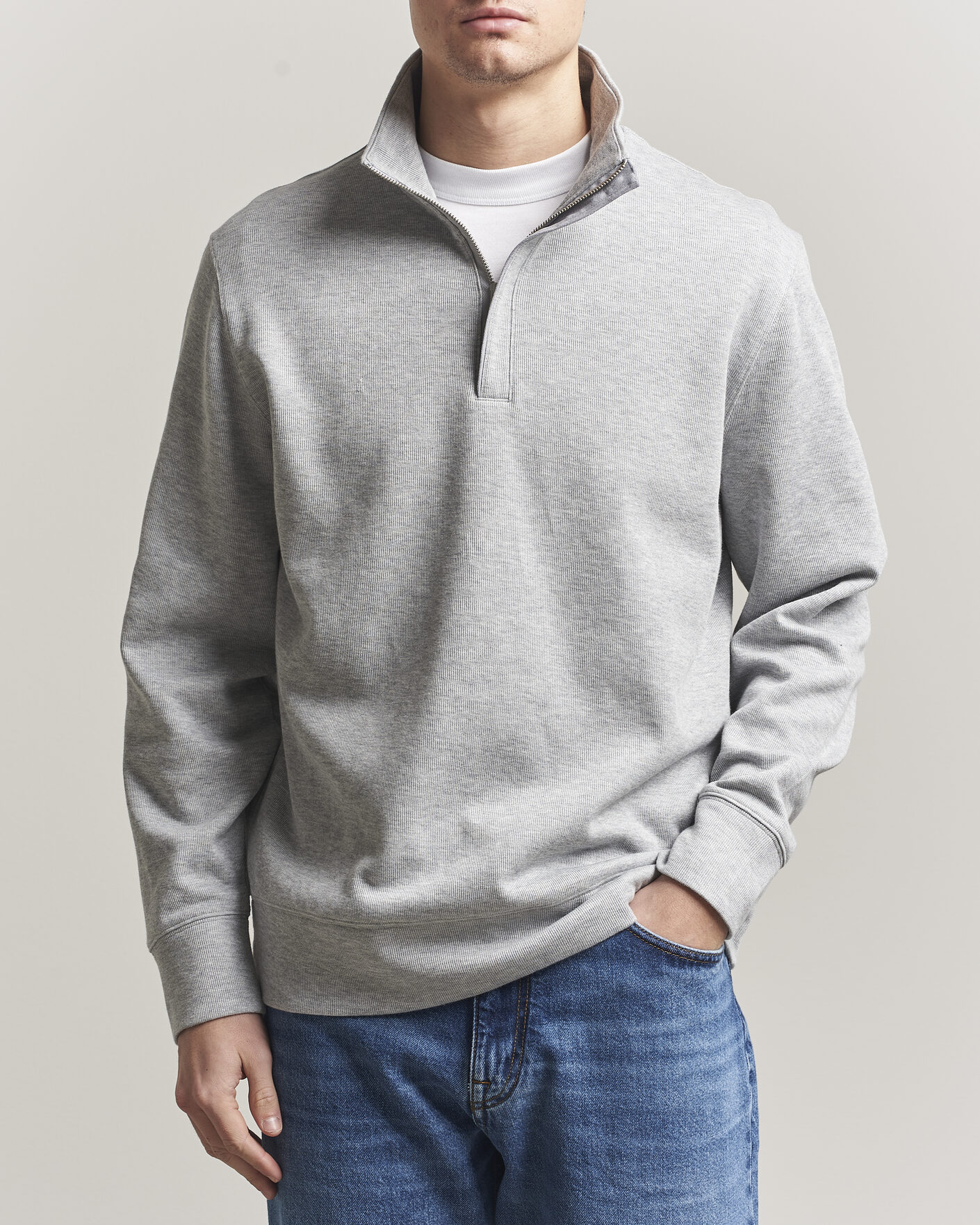 Men | Sweaters & Knitwear | GANT | Light Sacker Rib Half Zip Grey Melange