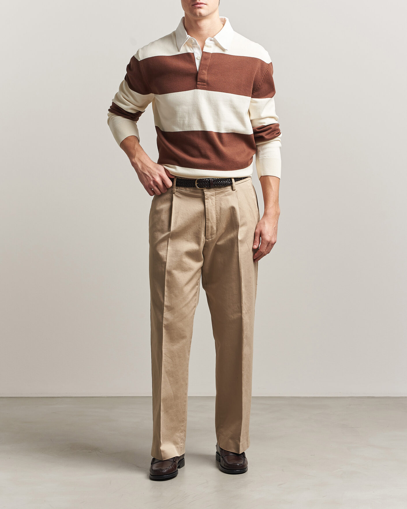Men | Sweaters & Knitwear | GANT | Barstriped Knitted Rugger Cream/Brown