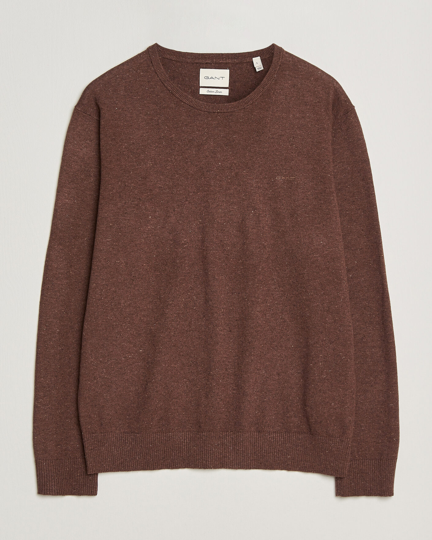 Men | Sweaters & Knitwear | Gant | Cotton/Linen Slub Knitted Sweater Hazelnut Melange