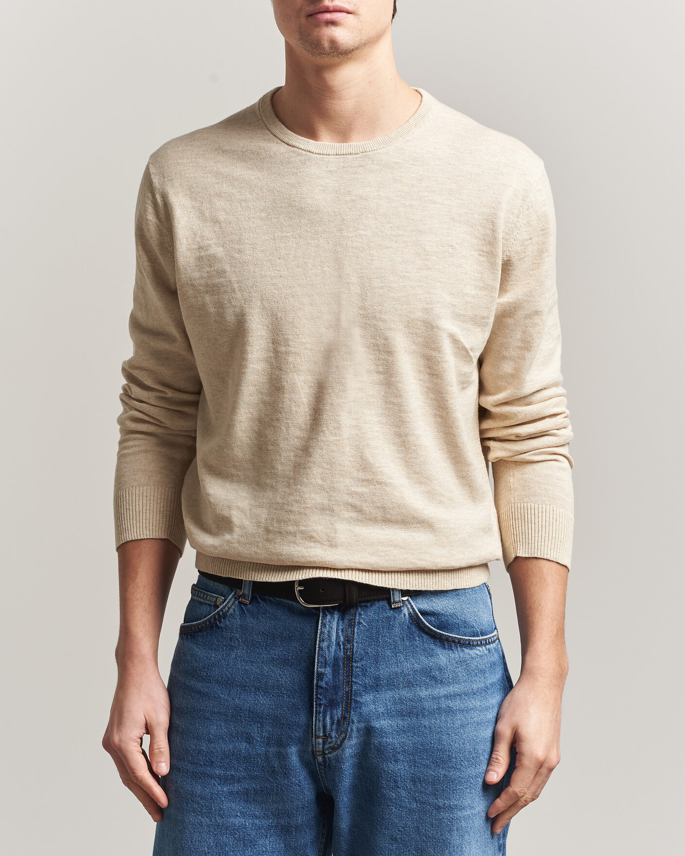 Men | Sweaters & Knitwear | Gant | Cotton/Linen Slub Knitted Sweater Seed Melange