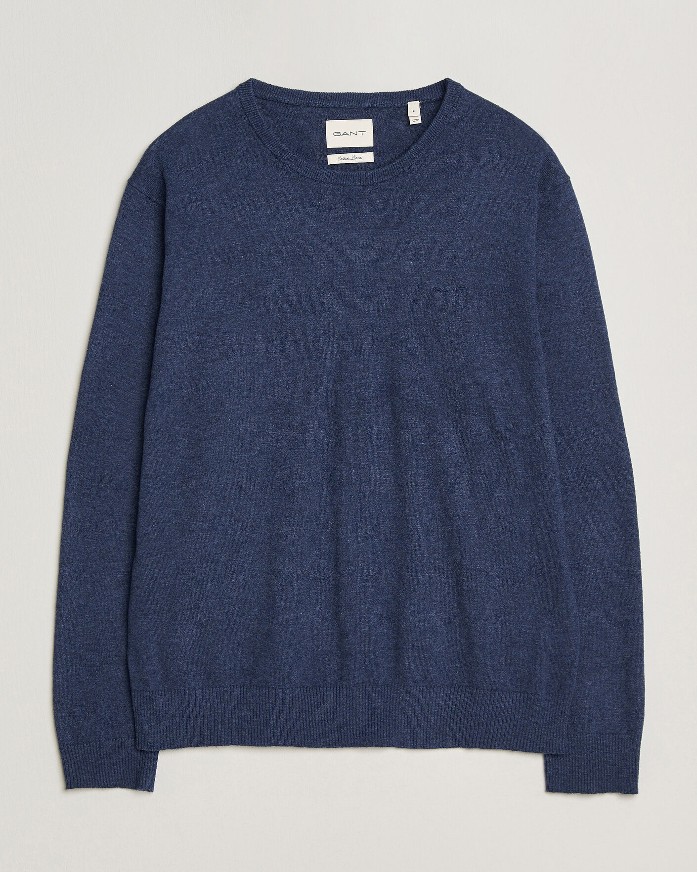 Men | Sweaters & Knitwear | Gant | Cotton/Linen Slub Knitted Sweater Dark Indigo Melange