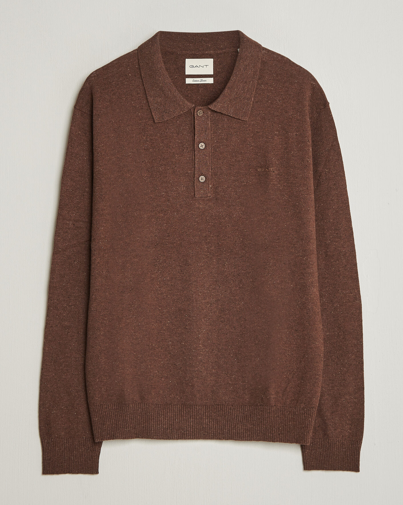 Men | Sweaters & Knitwear | Gant | Cotton/Linen Slub Knitted Polo Hazelnut Melange